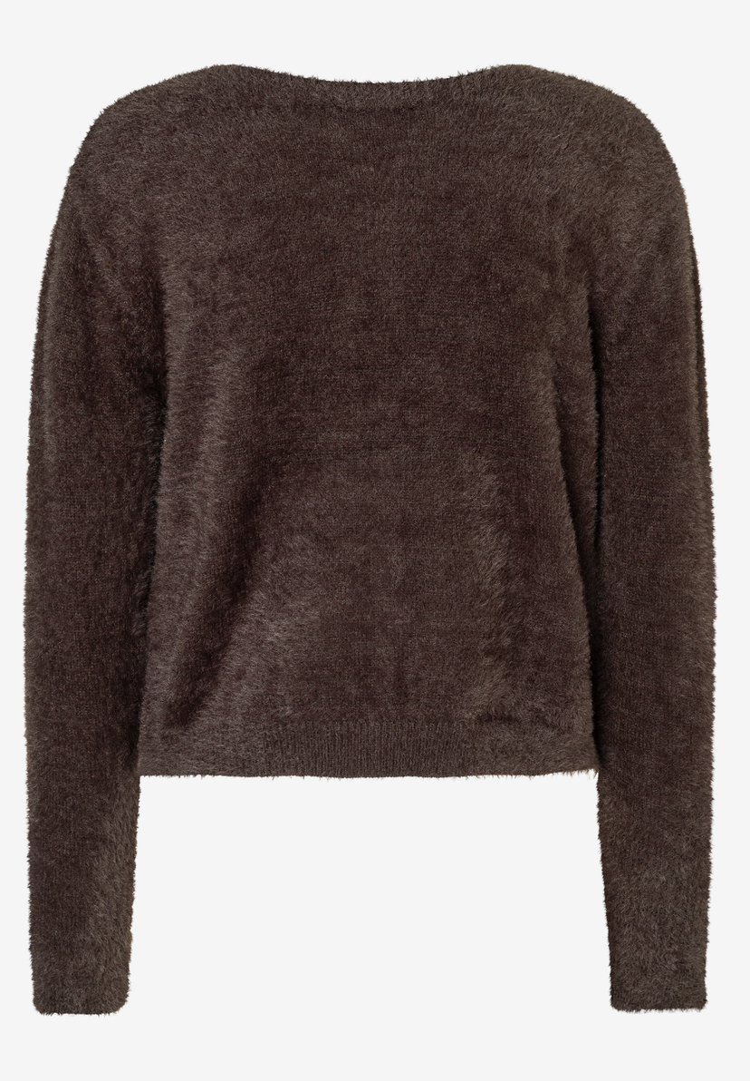 Ein brauner, flauschiger MORE & MORE Pullover, dessen weiche Textur zum Anfassen einlädt. Ein brauner, flauschiger MORE & MORE Pullover, dessen weiche Textur zum Anfassen einlädt.