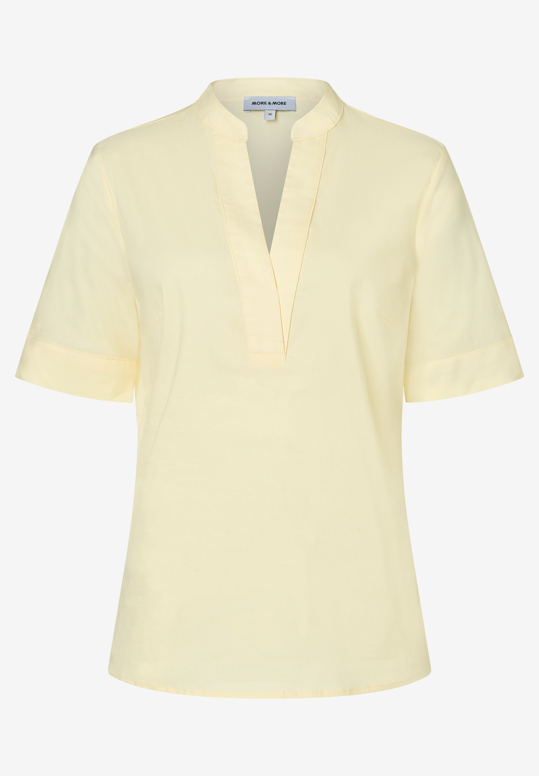 MORE & MORE Popeline-Bluse in hellem Gelb, Kurzarm, V-Ausschnitt, angenehm elastisch und hautfreundlich. MORE & MORE Popeline-Bluse in hellem Gelb, Kurzarm, V-Ausschnitt, angenehm elastisch und hautfreundlich.
