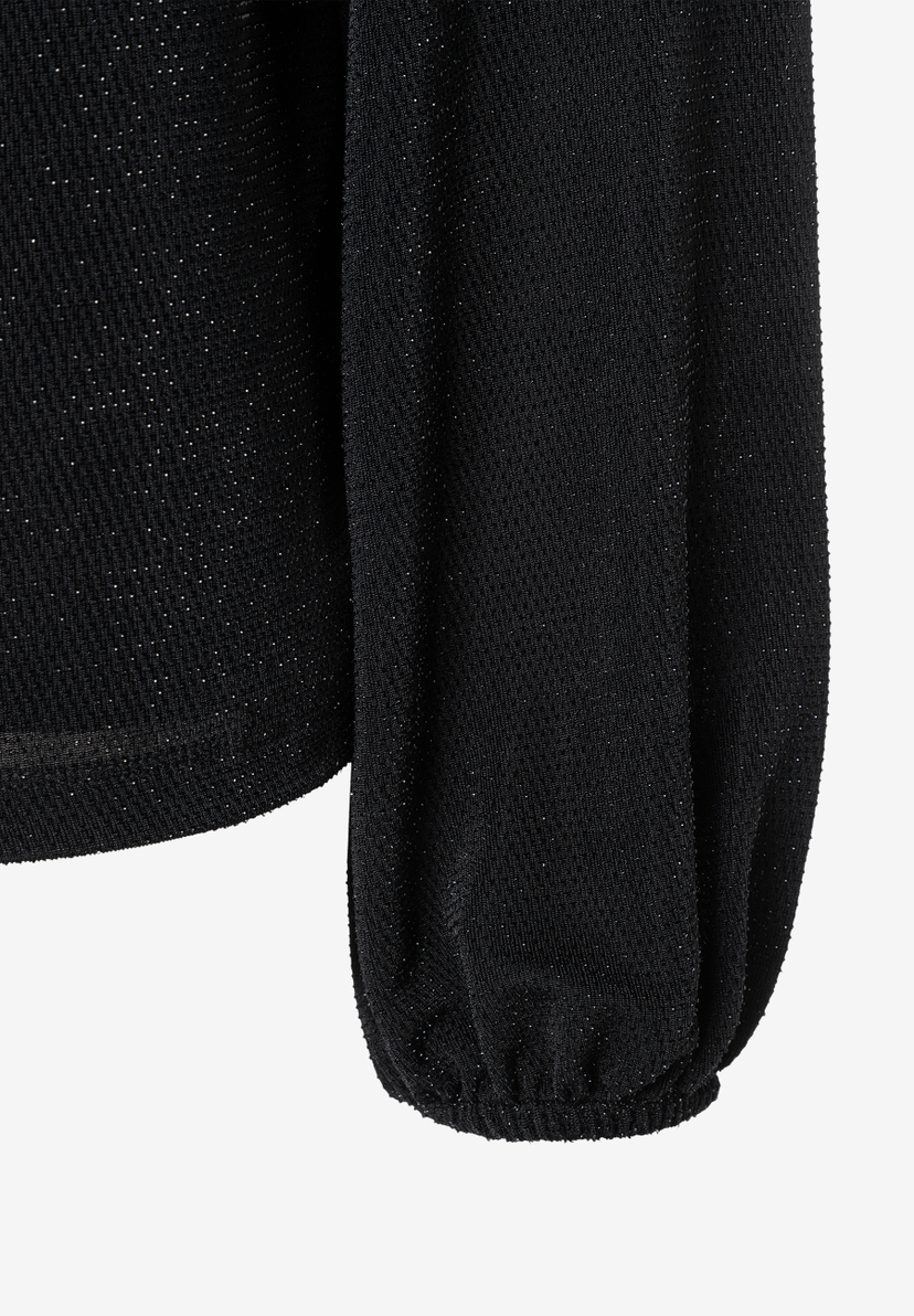 MORE & MORE Bluse in Schwarz mit glitzerndem Stoff, Puffärmeln und elastischen Bündchen. MORE & MORE Bluse in Schwarz mit glitzerndem Stoff, Puffärmeln und elastischen Bündchen.