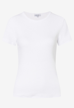 MORE & MORE weißes, geripptes Damen-T-Shirt in Gr. 36, Rundhalsausschnitt, kurze Ärmel, Slim Fit