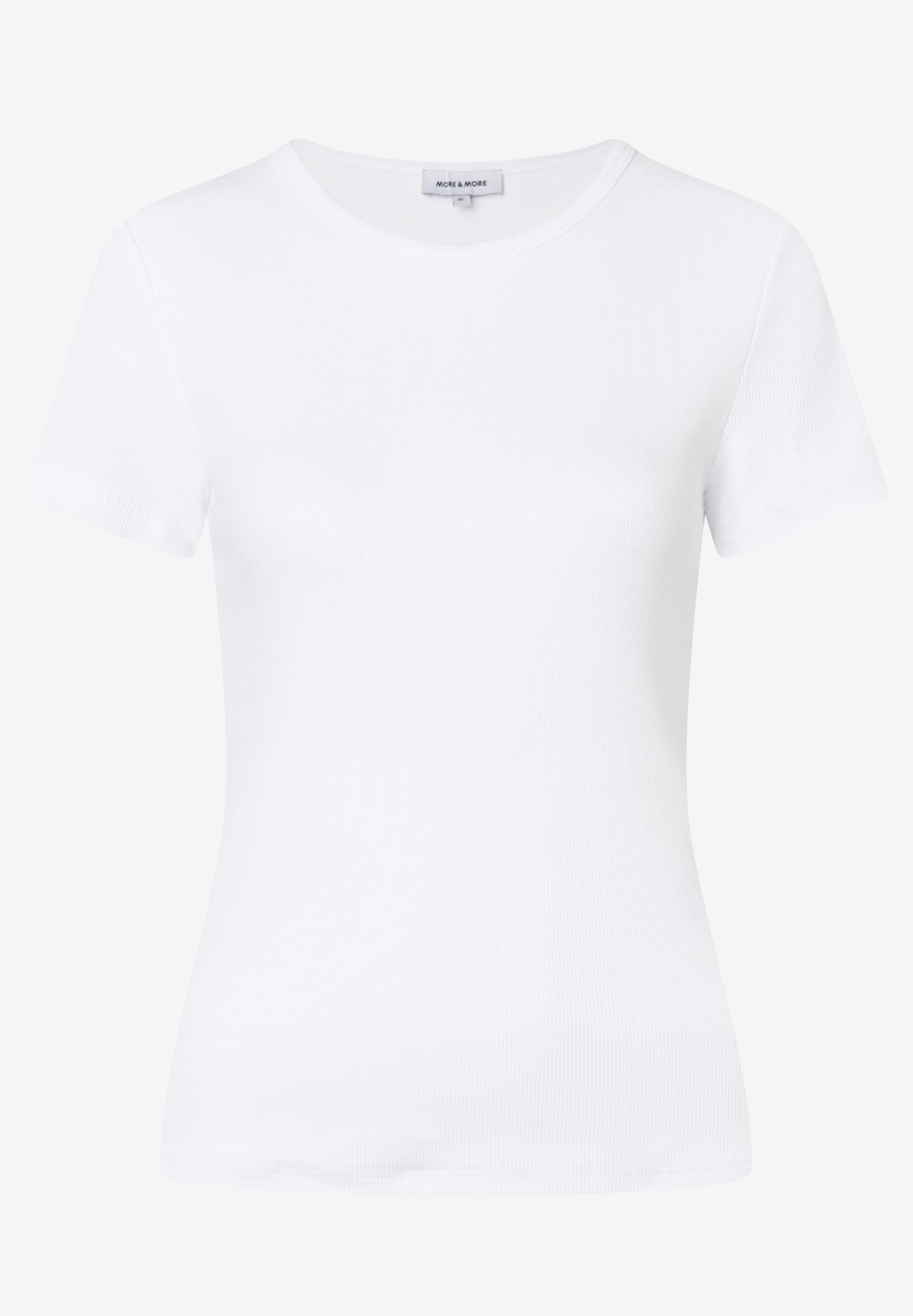 MORE & MORE geripptes T-Shirt in Weiß. Kurzarm-Oberteil, gerader Schnitt, Rundhalsausschnitt. Elastisch und hautfreundlich. MORE & MORE geripptes T-Shirt in Weiß. Kurzarm-Oberteil, gerader Schnitt, Rundhalsausschnitt. Elastisch und hautfreundlich.