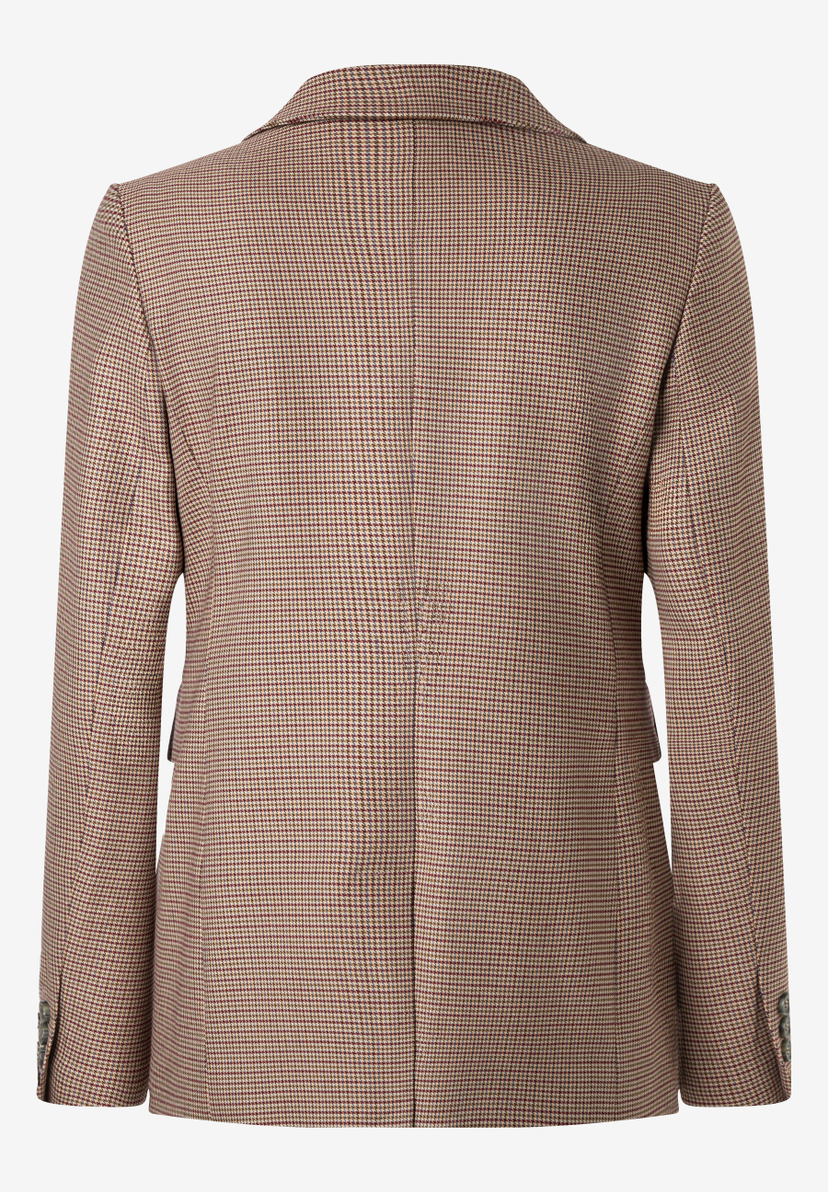 MORE & MORE Damen Blazer, Houndstooth-Muster in Braun-Beige mit rot-blauen Akzenten, 3er-Knopfleiste am Ärmel