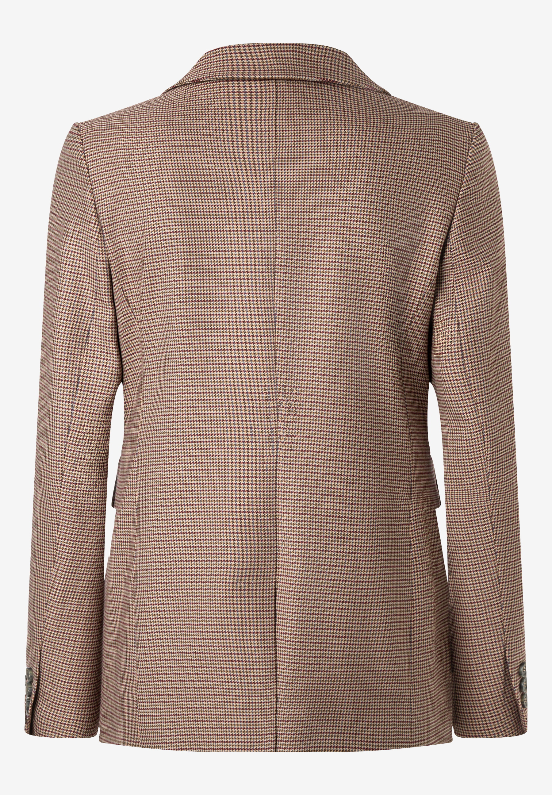 MORE & MORE Damen Blazer, Houndstooth-Muster in Braun-Beige mit rot-blauen Akzenten, 3er-Knopfleiste am Ärmel MORE & MORE Damen Blazer, Houndstooth-Muster in Braun-Beige mit rot-blauen Akzenten, 3er-Knopfleiste am Ärmel