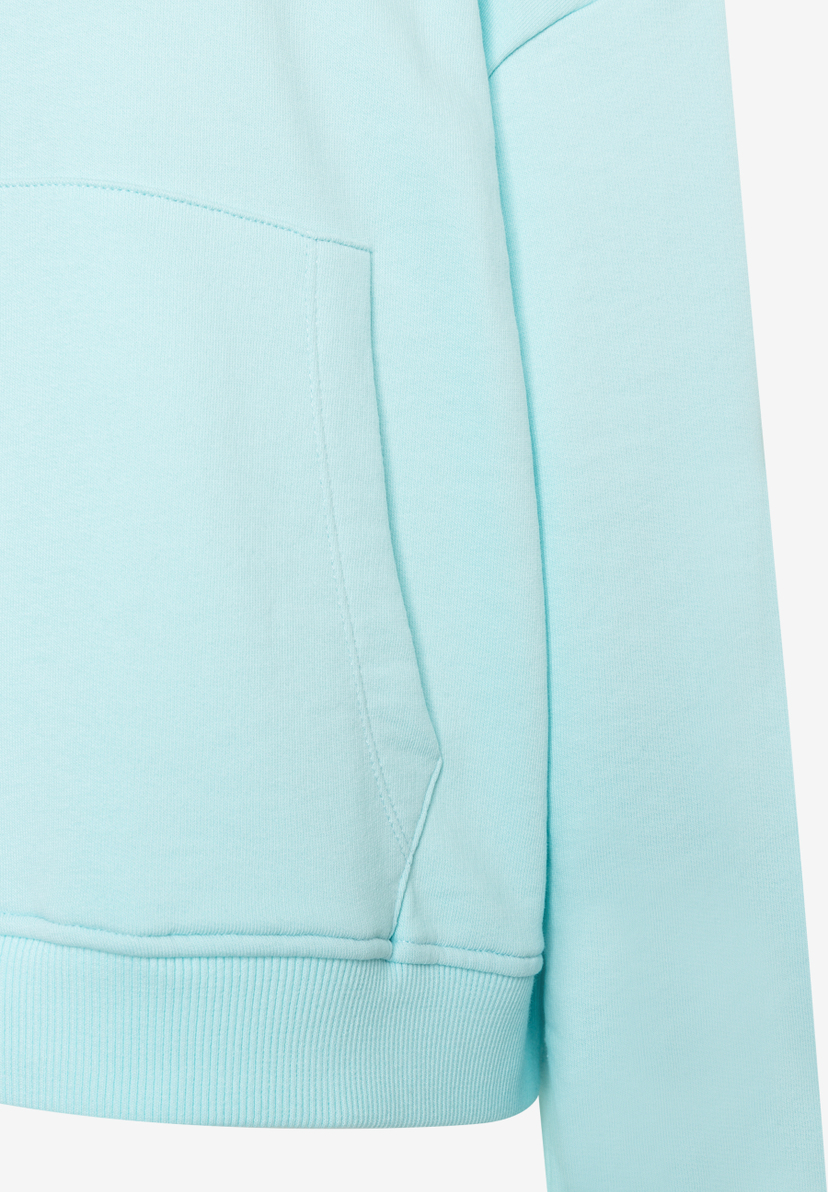 Detailansicht: MORE & MORE Sweatshirt, hellblau, bequeme Passform, Kängurutasche. Detailansicht: MORE & MORE Sweatshirt, hellblau, bequeme Passform, Kängurutasche.