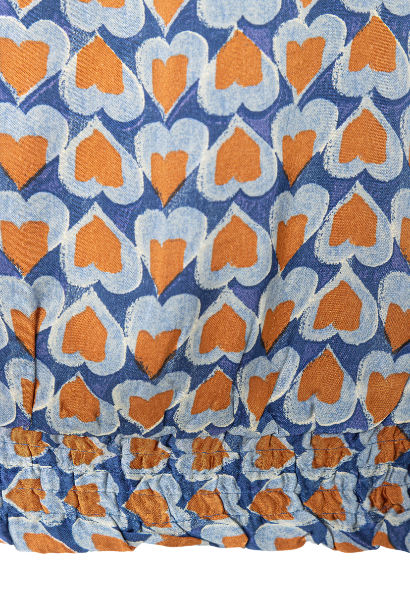 MORE & MORE Viskose-Bluse mit Herzprint und gesmoktem Saum in Blau/Orange MORE & MORE Viskose-Bluse mit Herzprint und gesmoktem Saum in Blau/Orange