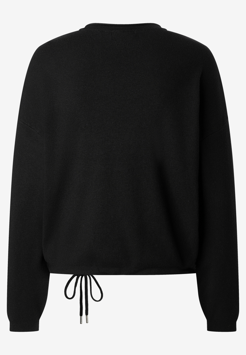 MORE & MORE Damen-Strickpullover, hinten mit Bindedetail am Saum, einfarbig Schwarz