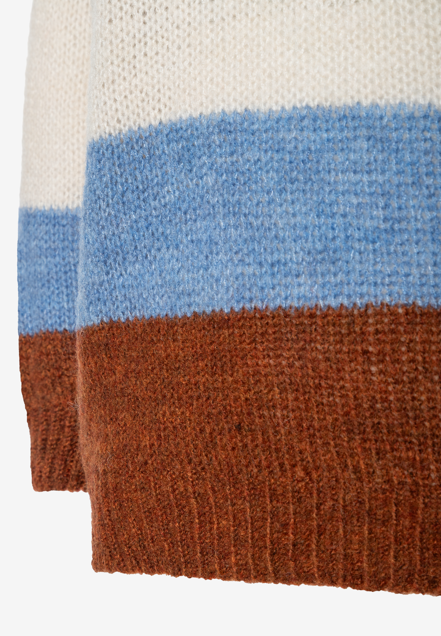 MORE & MORE Pullover: Gestreiftes Strick-Oberteil in Cremeweiß, Hellblau und Rostbraun MORE & MORE Pullover: Gestreiftes Strick-Oberteil in Cremeweiß, Hellblau und Rostbraun