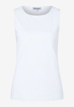 Ein ärmelloses, weißes MORE & MORE Top aus Jersey mit Rundhalsausschnitt.