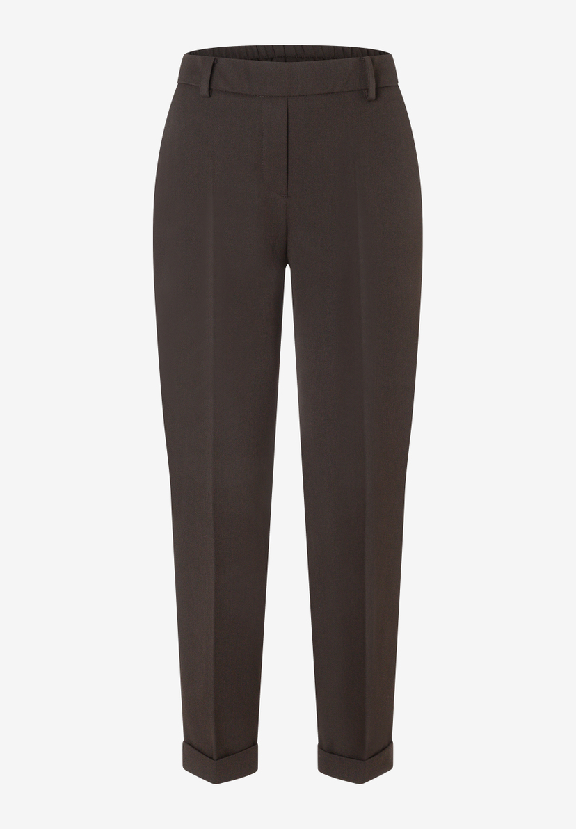 MORE & MORE Jeans: dunkelbraune 7/8-Hose mit hohem Bund und krempelbaren Hosenbeinen.
