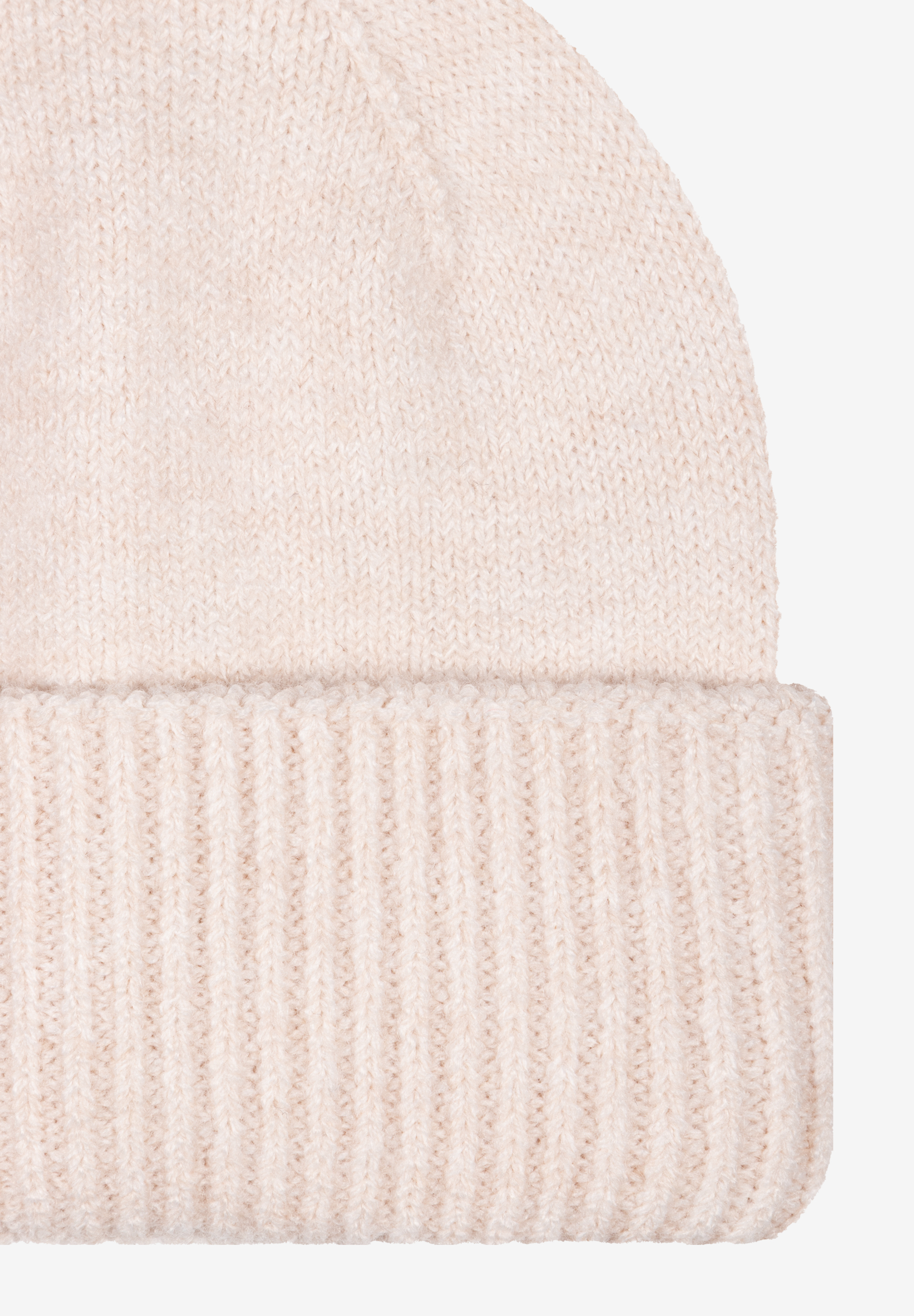 MORE & MORE Accessoires: beige Strickmütze im Detail, oben glatt, unten Rippstrick. Warm & stilvoll.