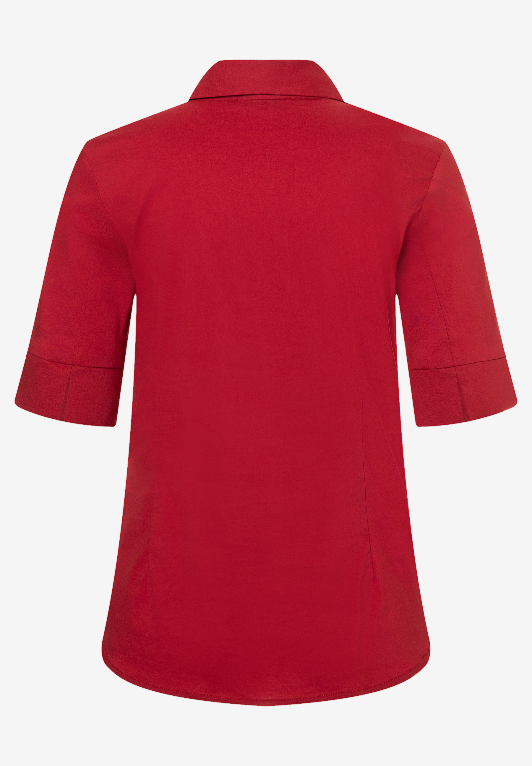 MORE & MORE rote Popeline-Bluse mit 3/4-Ärmeln, geradem Saum und klassischem Kragen MORE & MORE rote Popeline-Bluse mit 3/4-Ärmeln, geradem Saum und klassischem Kragen