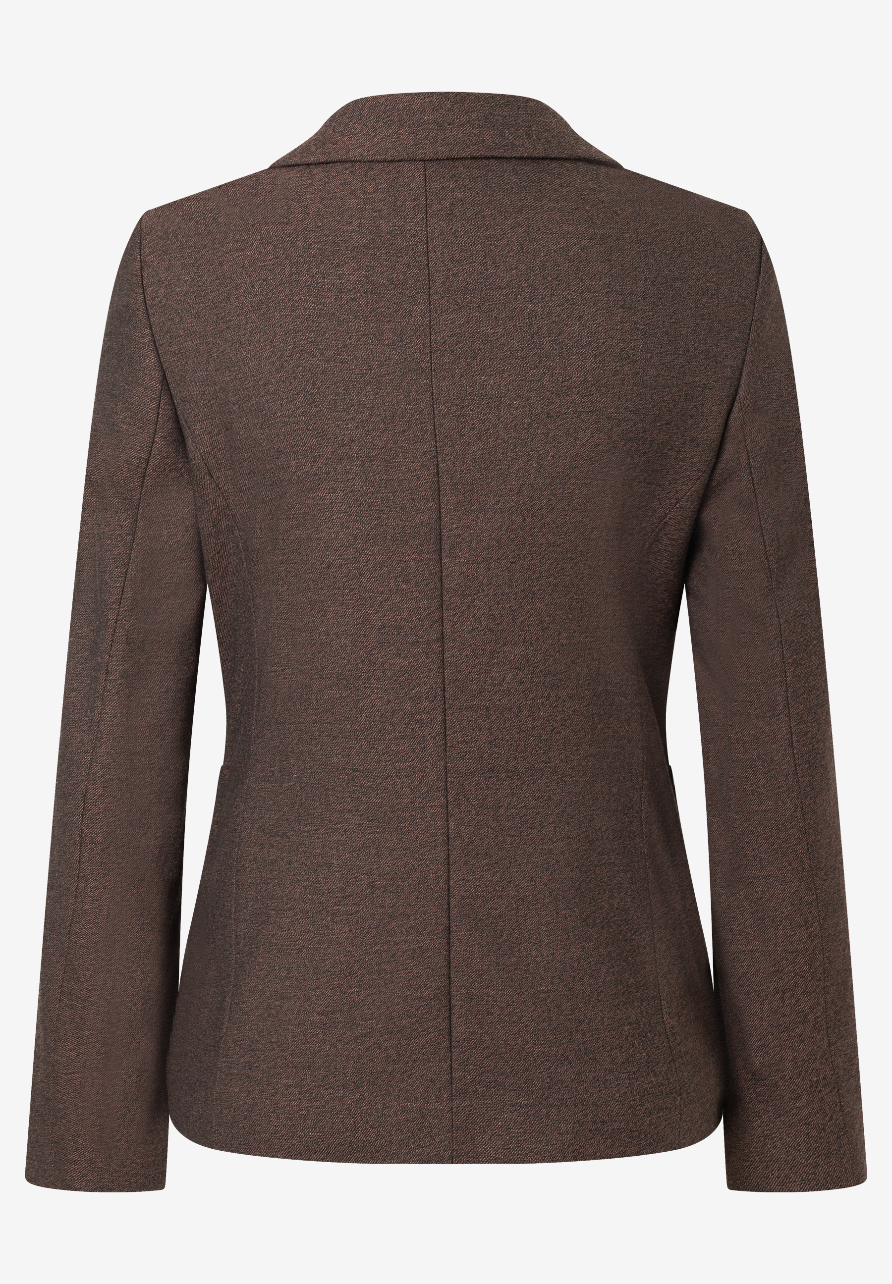 MORE & MORE Blazer in Dunkelbraun, Rückansicht. Ein klassischer Blazer mit einfacher Struktur und Langarm. MORE & MORE Blazer in Dunkelbraun, Rückansicht. Ein klassischer Blazer mit einfacher Struktur und Langarm.