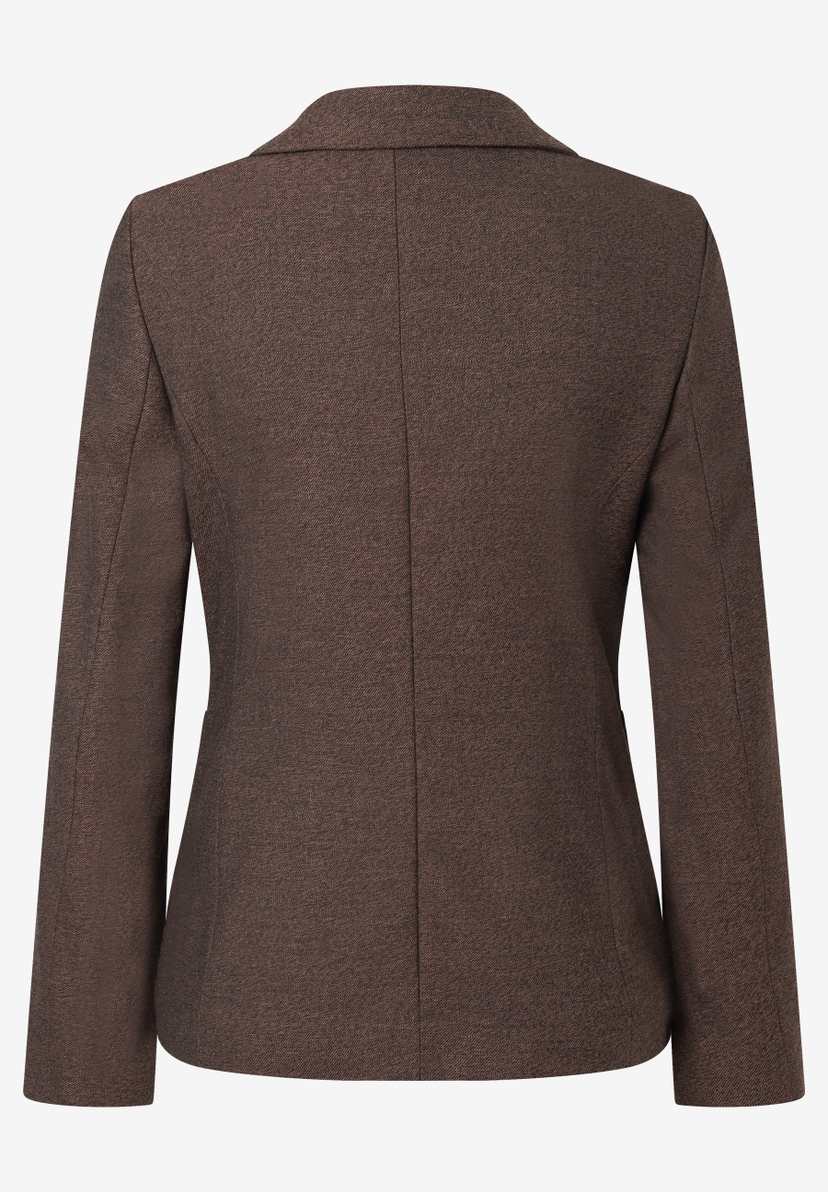 MORE & MORE Blazer in Dunkelbraun, Rückansicht. Ein klassischer Blazer mit einfacher Struktur und Langarm. MORE & MORE Blazer in Dunkelbraun, Rückansicht. Ein klassischer Blazer mit einfacher Struktur und Langarm.
