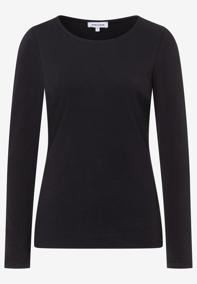 Schwarzes MORE & MORE Langarmshirt aus Jersey mit Rundhalsausschnitt für angenehmen Tragekomfort. Schwarzes MORE & MORE Langarmshirt aus Jersey mit Rundhalsausschnitt für angenehmen Tragekomfort.