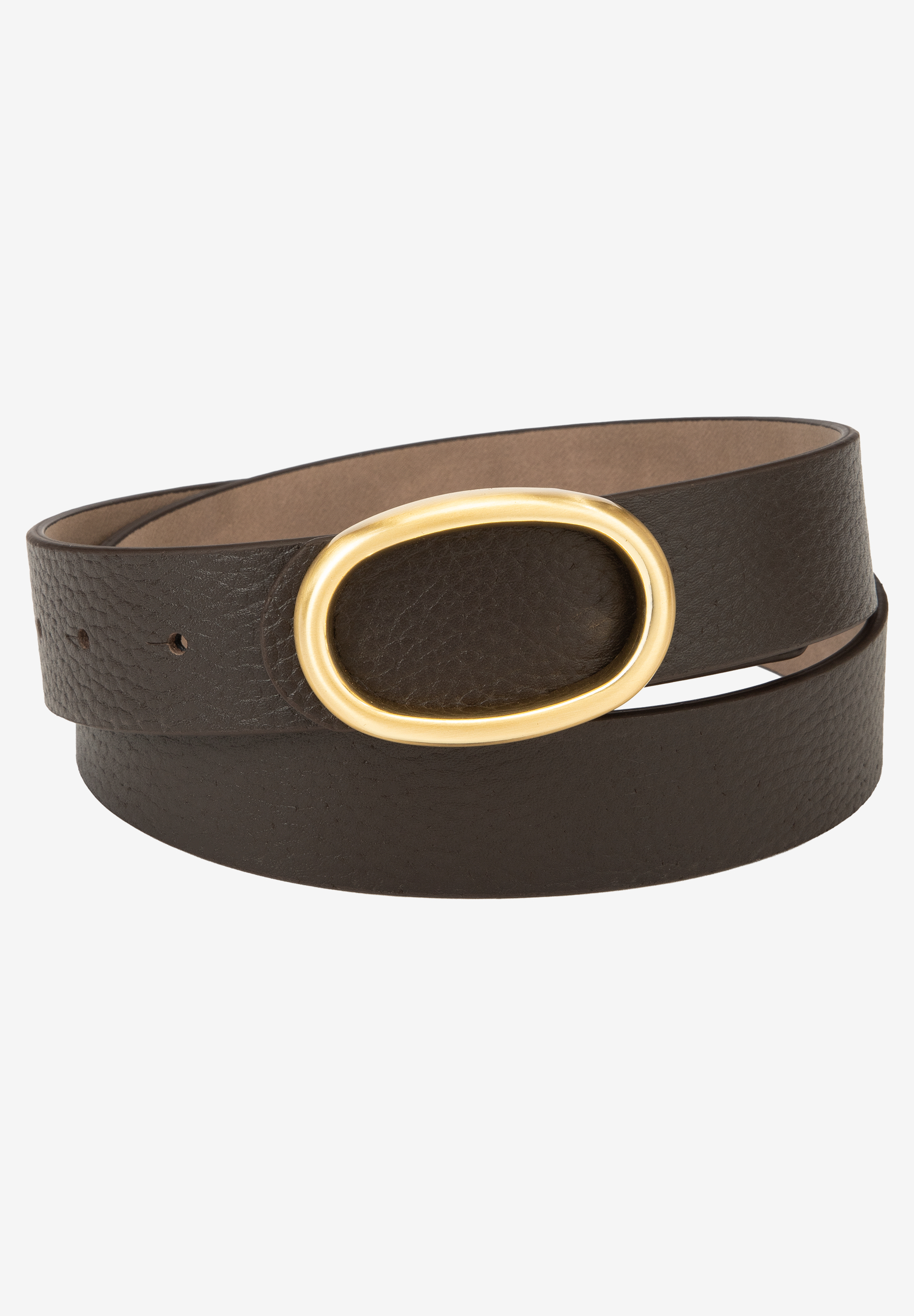 MORE & MORE Accessoire: Brauner Gürtel aus genarbtem Leder mit goldener, ovaler Schnalle.