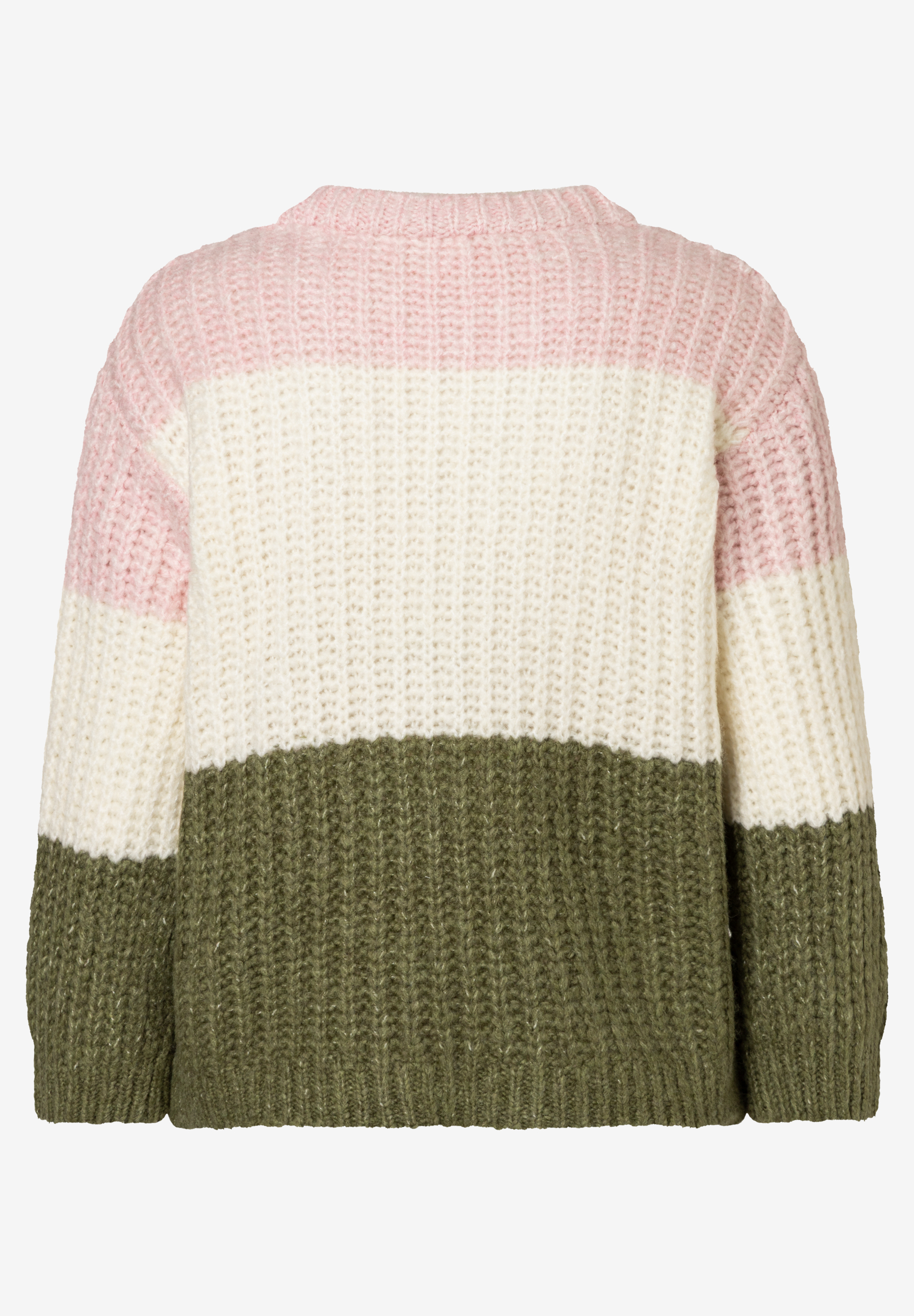 MORE & MORE Strickpullover mit Blockfarben: Rosa, Weiß und Olivgrün, Rippstrick für angenehmen Tragekomfort. MORE & MORE Strickpullover mit Blockfarben: Rosa, Weiß und Olivgrün, Rippstrick für angenehmen Tragekomfort.