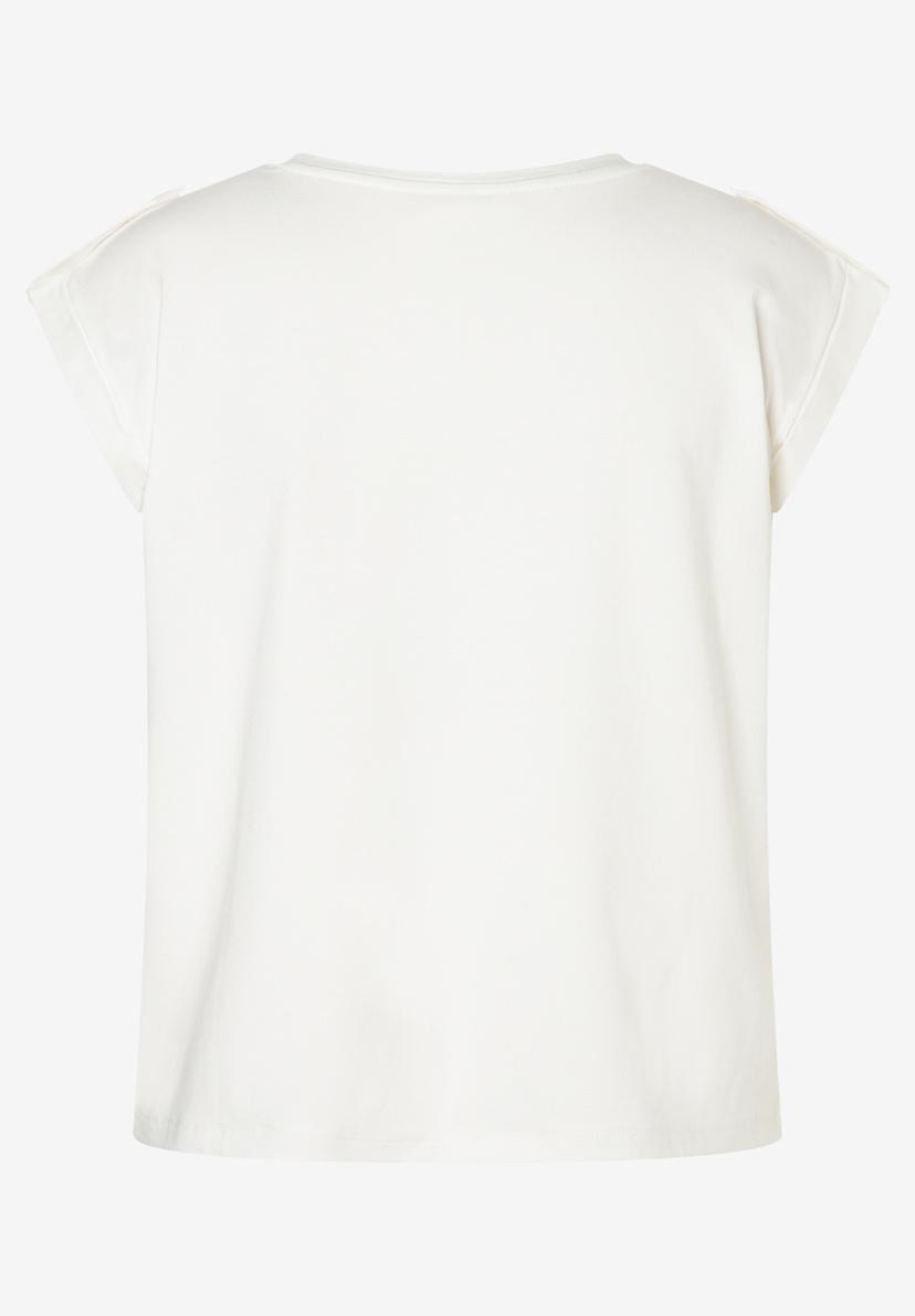 MORE & MORE Damen T-Shirt in reinem Weiß, Rückansicht, mit kurzen, umgeschlagenen Ärmeln und Rundhalsausschnitt. MORE & MORE Damen T-Shirt in reinem Weiß, Rückansicht, mit kurzen, umgeschlagenen Ärmeln und Rundhalsausschnitt.