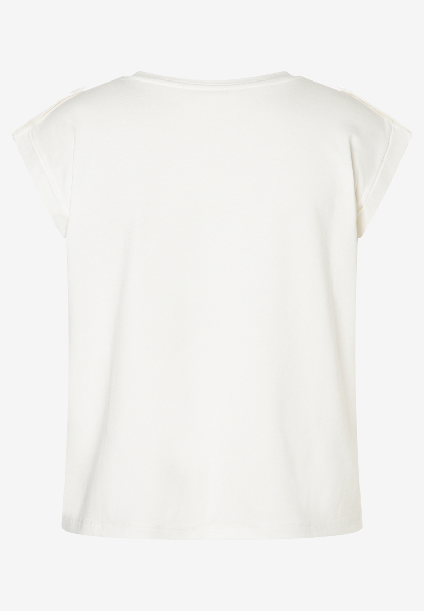 MORE & MORE Damen T-Shirt in reinem Weiß, Rückansicht, mit kurzen, umgeschlagenen Ärmeln und Rundhalsausschnitt. MORE & MORE Damen T-Shirt in reinem Weiß, Rückansicht, mit kurzen, umgeschlagenen Ärmeln und Rundhalsausschnitt.