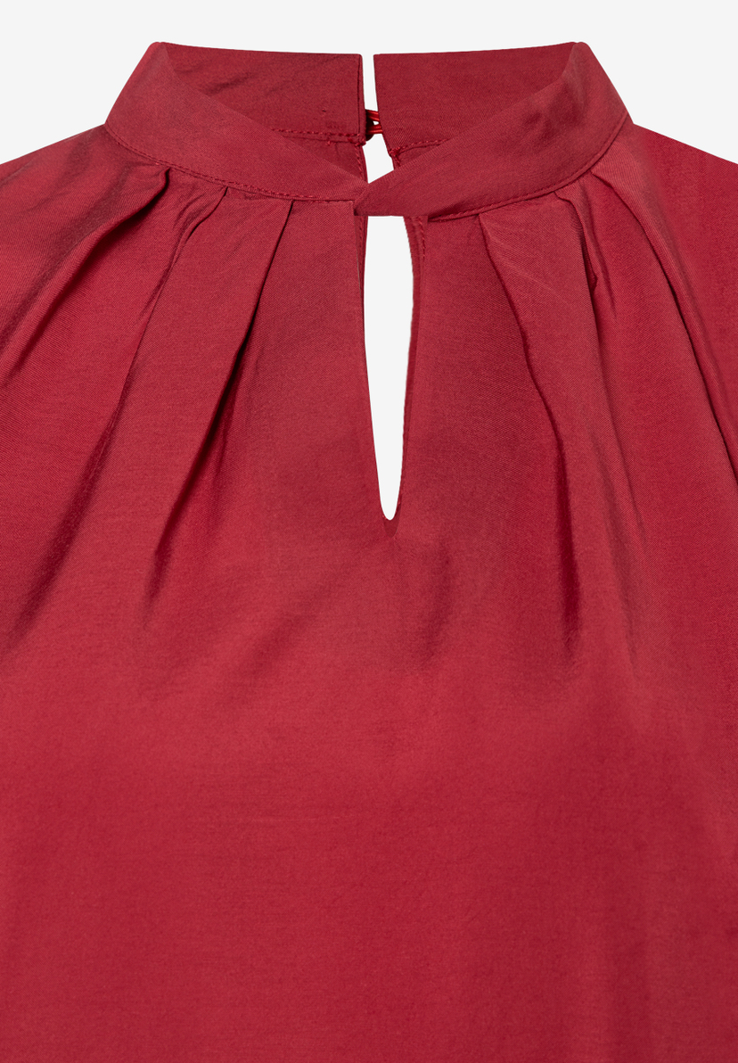 MORE & MORE Bluse in Rot mit Stehkragen, Schlüssellochausschnitt und Faltenwurf MORE & MORE Bluse in Rot mit Stehkragen, Schlüssellochausschnitt und Faltenwurf