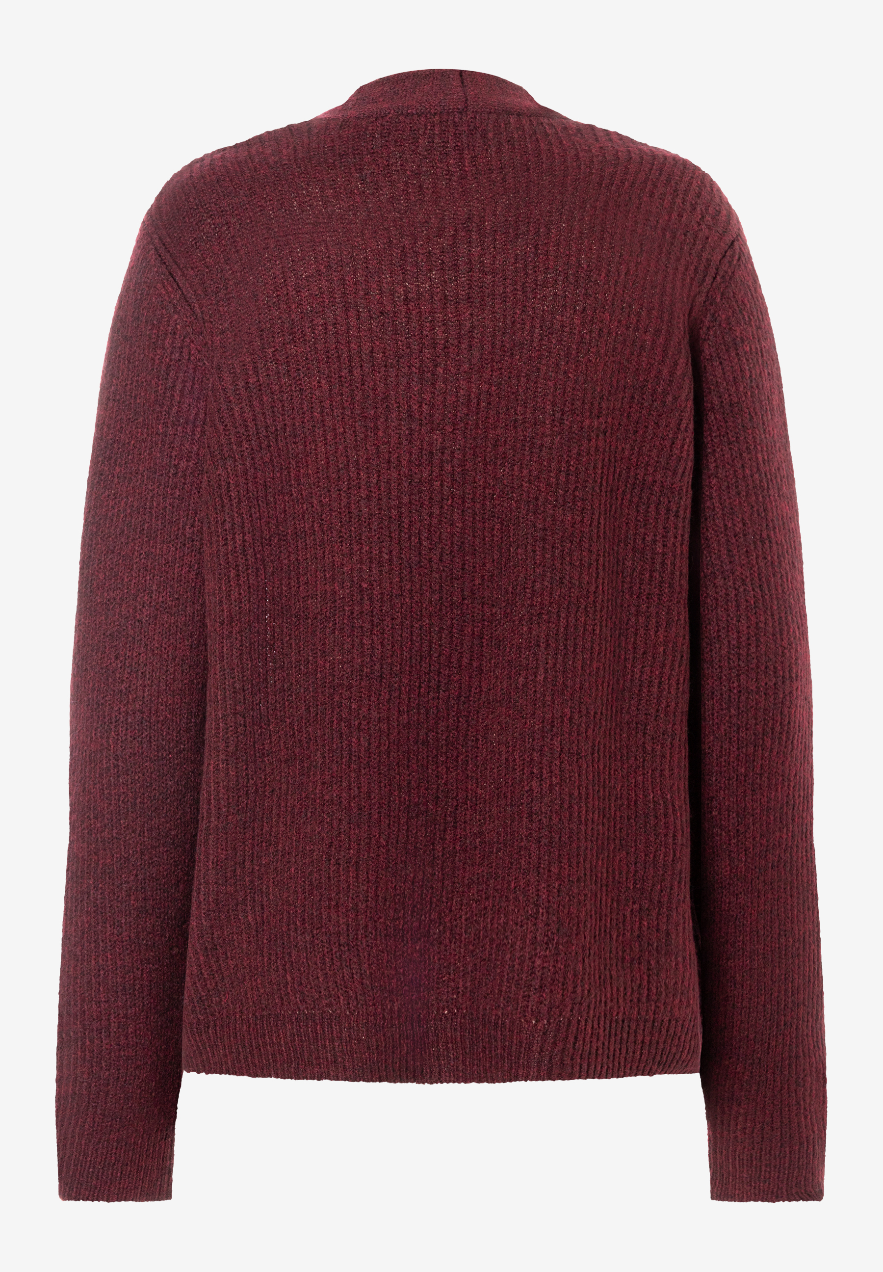 MORE & MORE Pullover aus Rippstrick in Bordeauxrot, Rückansicht.
