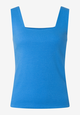 Ein blaues MORE & MORE Tanktop mit quadratischem Ausschnitt und breiten Trägern.