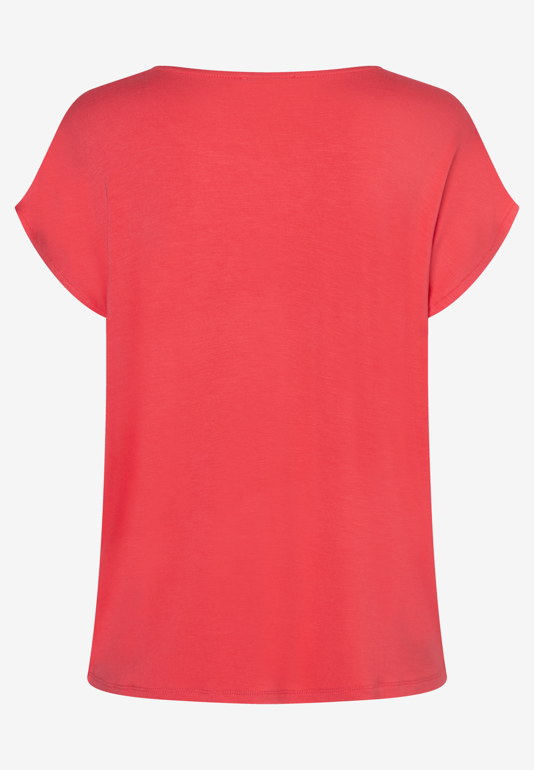 Ein korallrotes MORE & MORE T-Shirt mit kurzen Ärmeln und einem Rundhalsausschnitt.