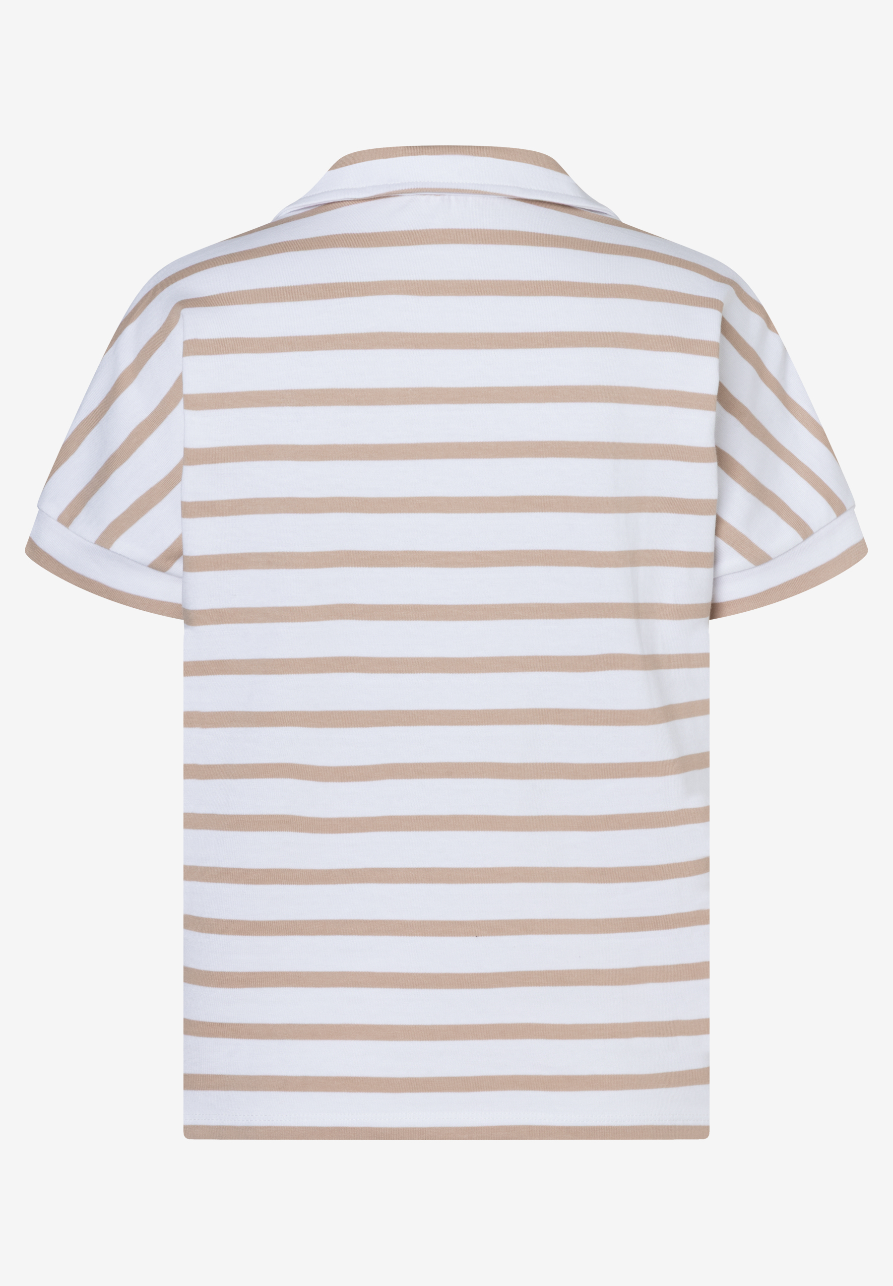 Ein MORE & MORE T-Shirt/Top mit breiten, horizontalen Streifen in Weiß und Beige. Ein MORE & MORE T-Shirt/Top mit breiten, horizontalen Streifen in Weiß und Beige.
