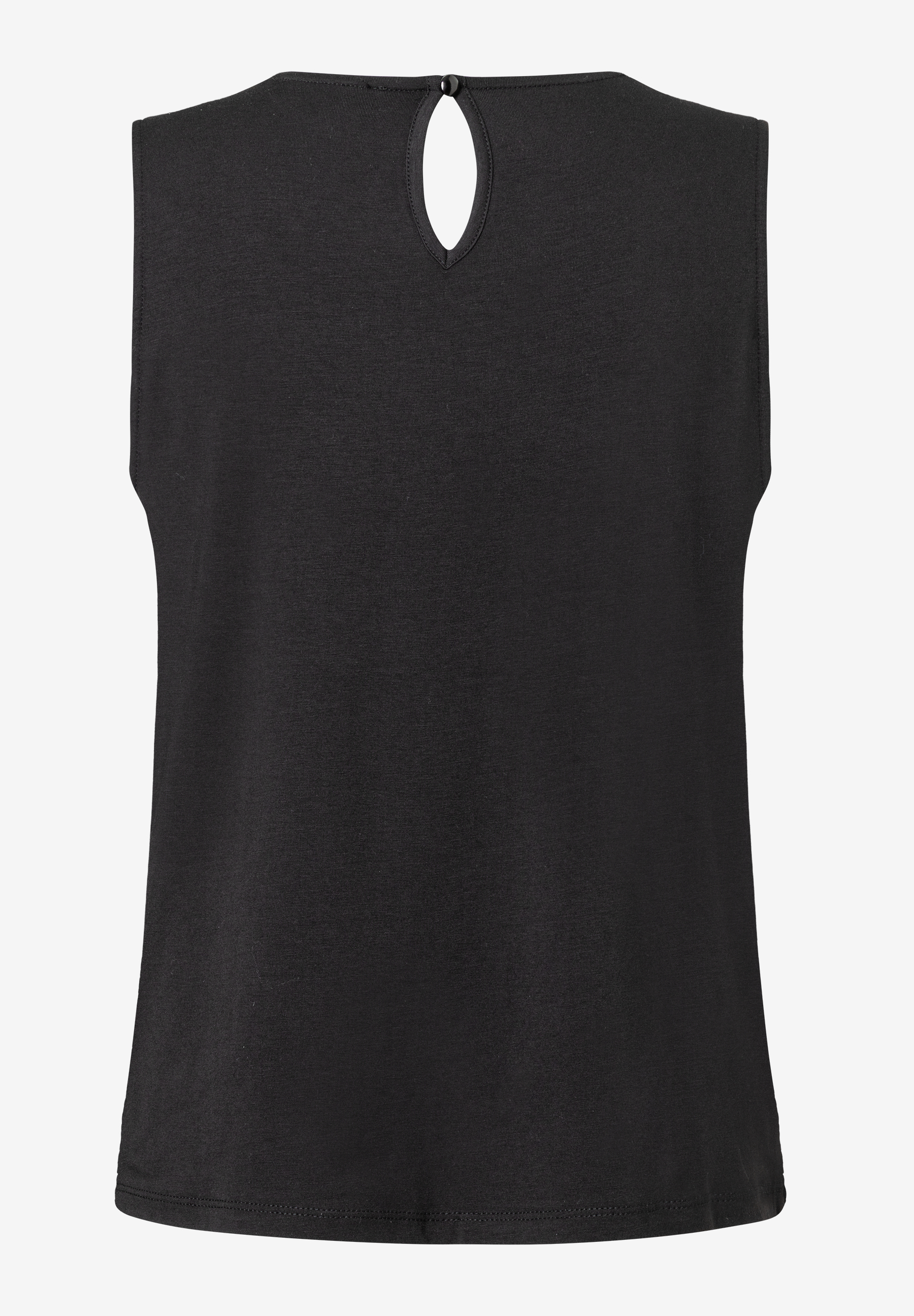 Schwarzes MORE & MORE Top aus Jersey mit glänzender Optik und kleinem Ausschnitt hinten. Schwarzes MORE & MORE Top aus Jersey mit glänzender Optik und kleinem Ausschnitt hinten.