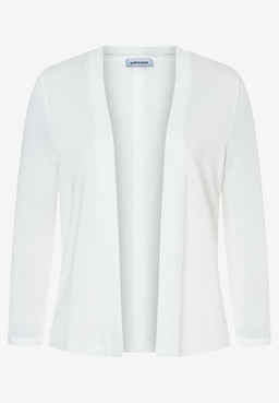 Ein weißer MORE & MORE Cardigan mit langen Ärmeln auf weißem Hintergrund.