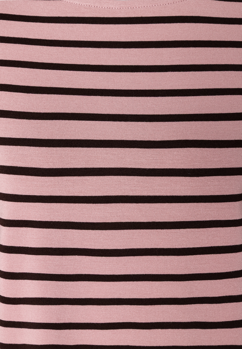 MORE & MORE T-Shirt/Top mit braunen und rosafarbenen Streifenmuster. Das engmaschige Material zeigt eine leicht glänzende Oberfläche.