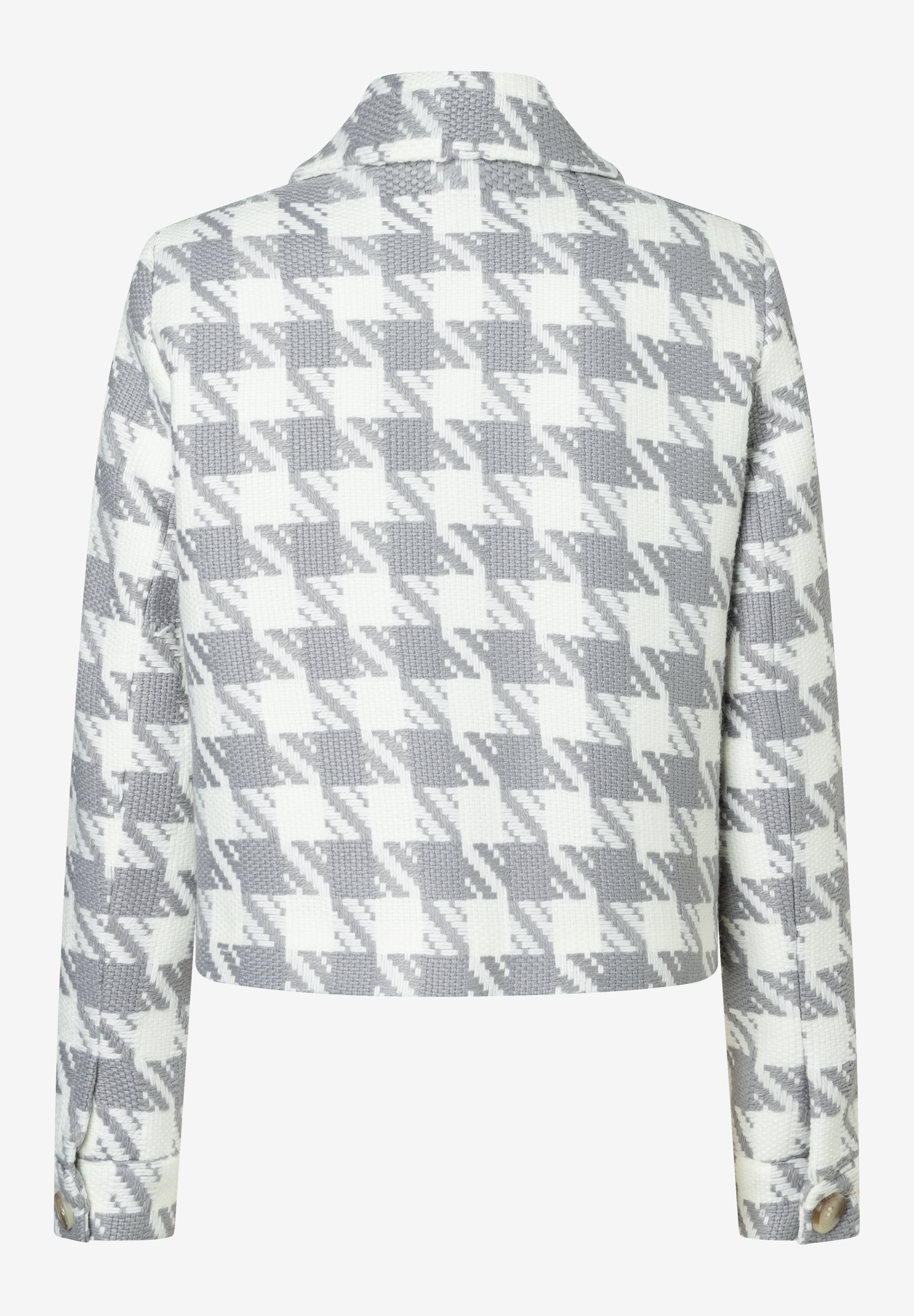 Rückansicht eines MORE & MORE Blazers mit Hahnentrittmuster. Rückansicht eines MORE & MORE Blazers mit Hahnentrittmuster.