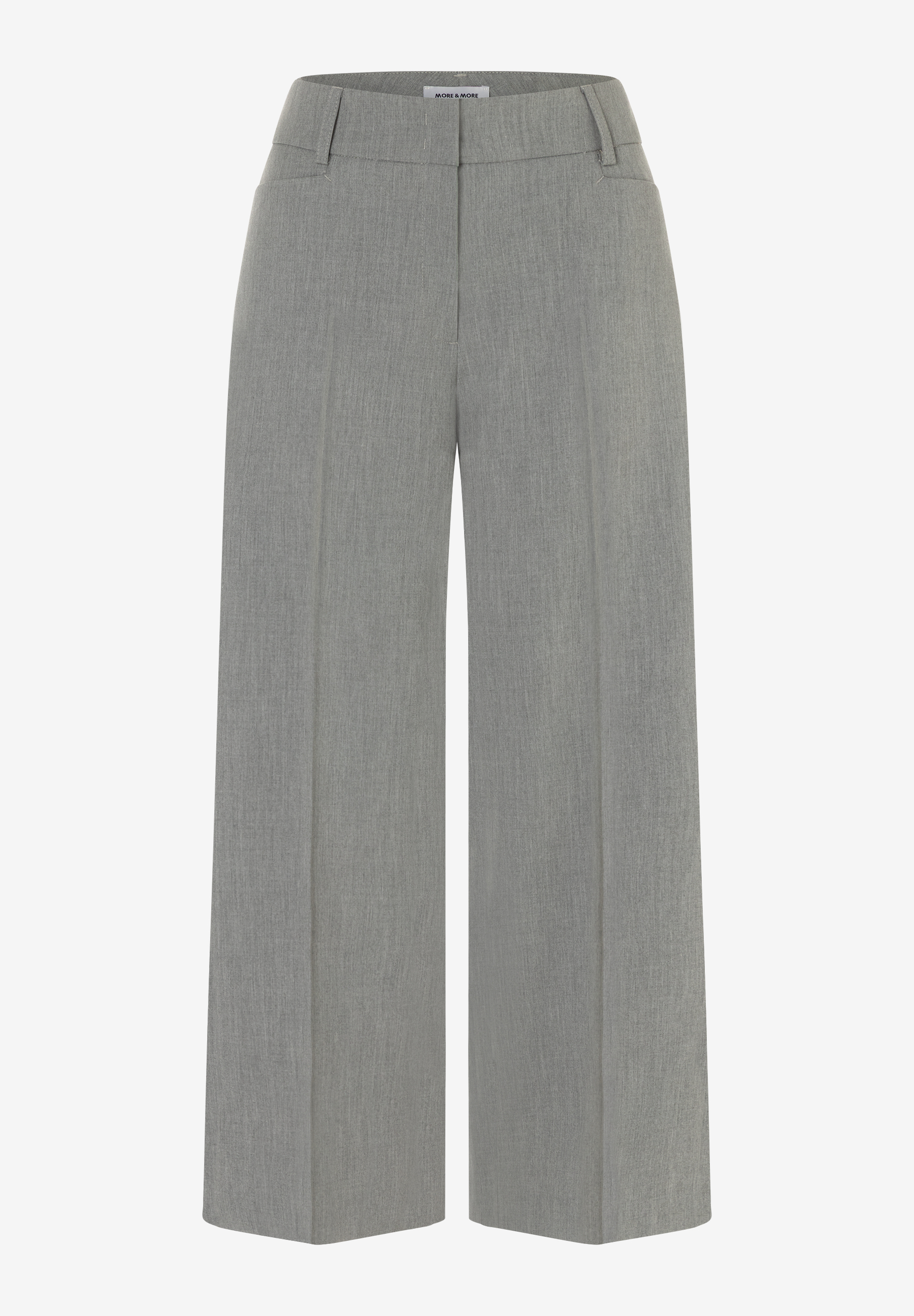 Graue MORE & MORE Hose mit weitem Bein vor weißem Hintergrund. Graue MORE & MORE Hose mit weitem Bein vor weißem Hintergrund.