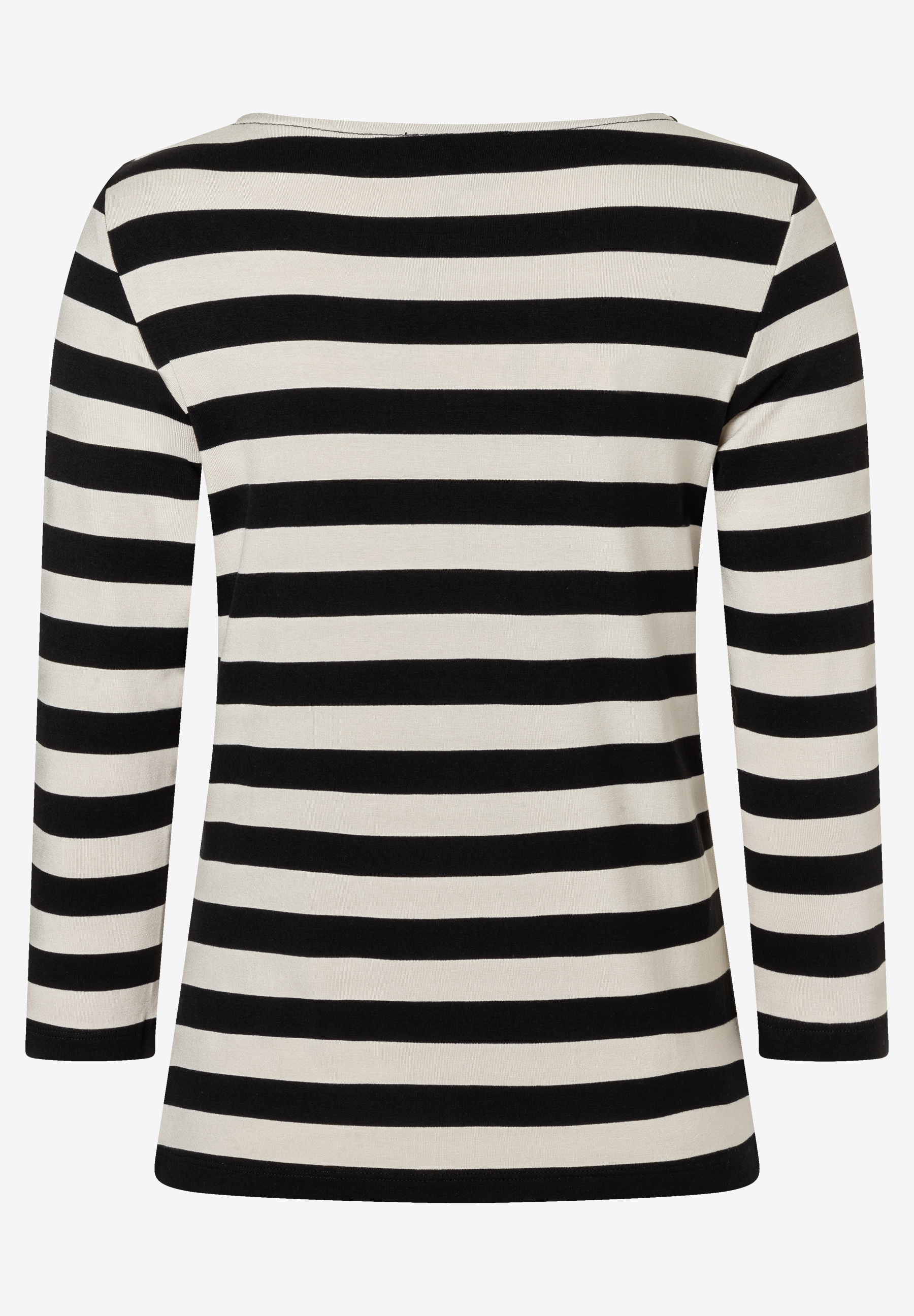 MORE & MORE T-Shirt mit 3/4-Ärmeln in Schwarz-Weiß gestreift, Rückseite.