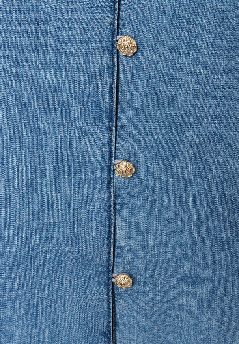 MORE & MORE Jeansbluse aus Baumwoll-Denim mit drei goldfarbenen Knöpfen. Klassischer, hautfreundlicher Tragekomfort. MORE & MORE Jeansbluse aus Baumwoll-Denim mit drei goldfarbenen Knöpfen. Klassischer, hautfreundlicher Tragekomfort.