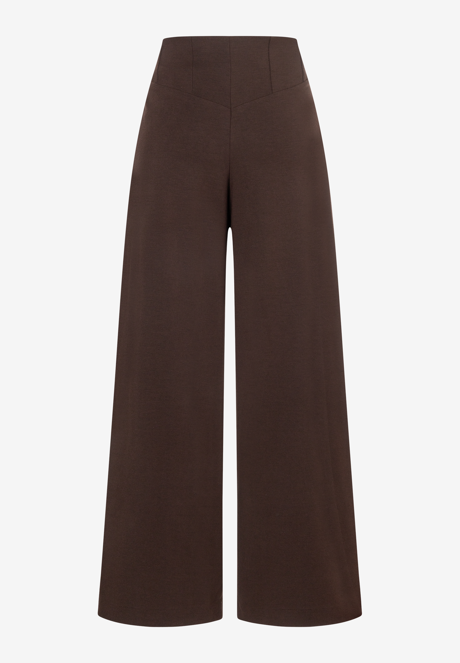 MORE & MORE Damenhose in Braun. Die Jeans hat ein weites Bein und einen hohen Bund.