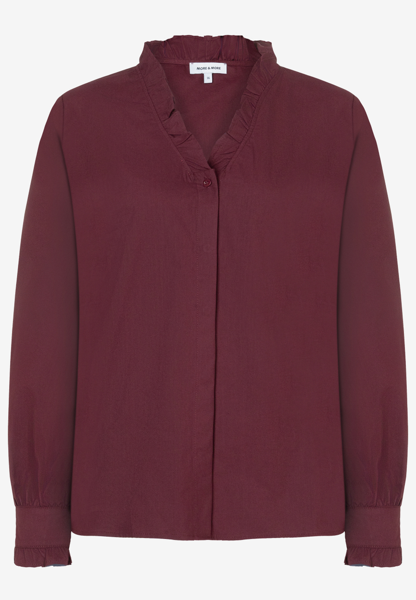 MORE & MORE Damen-Bluse in Dunkelrot mit Rüschenkragen und verdeckter Knopfleiste, Gr. 36 MORE & MORE Damen-Bluse in Dunkelrot mit Rüschenkragen und verdeckter Knopfleiste, Gr. 36