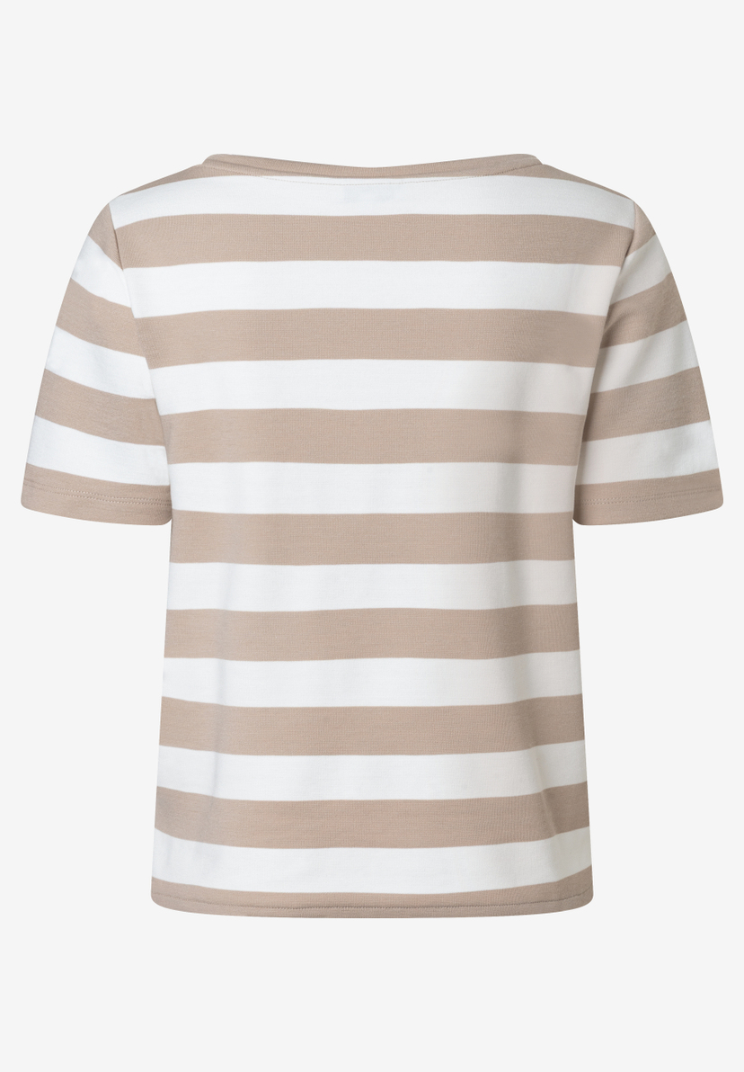 Ein MORE & MORE T-Shirt mit beigen und weißen Streifen.