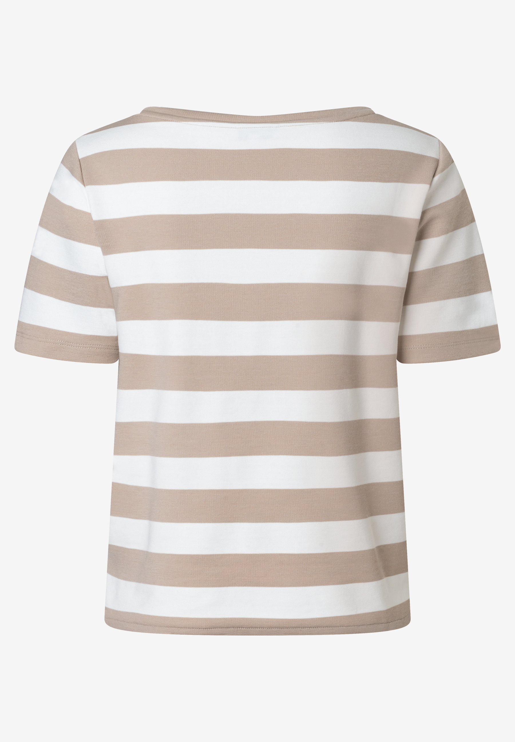Ein MORE & MORE T-Shirt mit beigen und weißen Streifen. Ein MORE & MORE T-Shirt mit beigen und weißen Streifen.