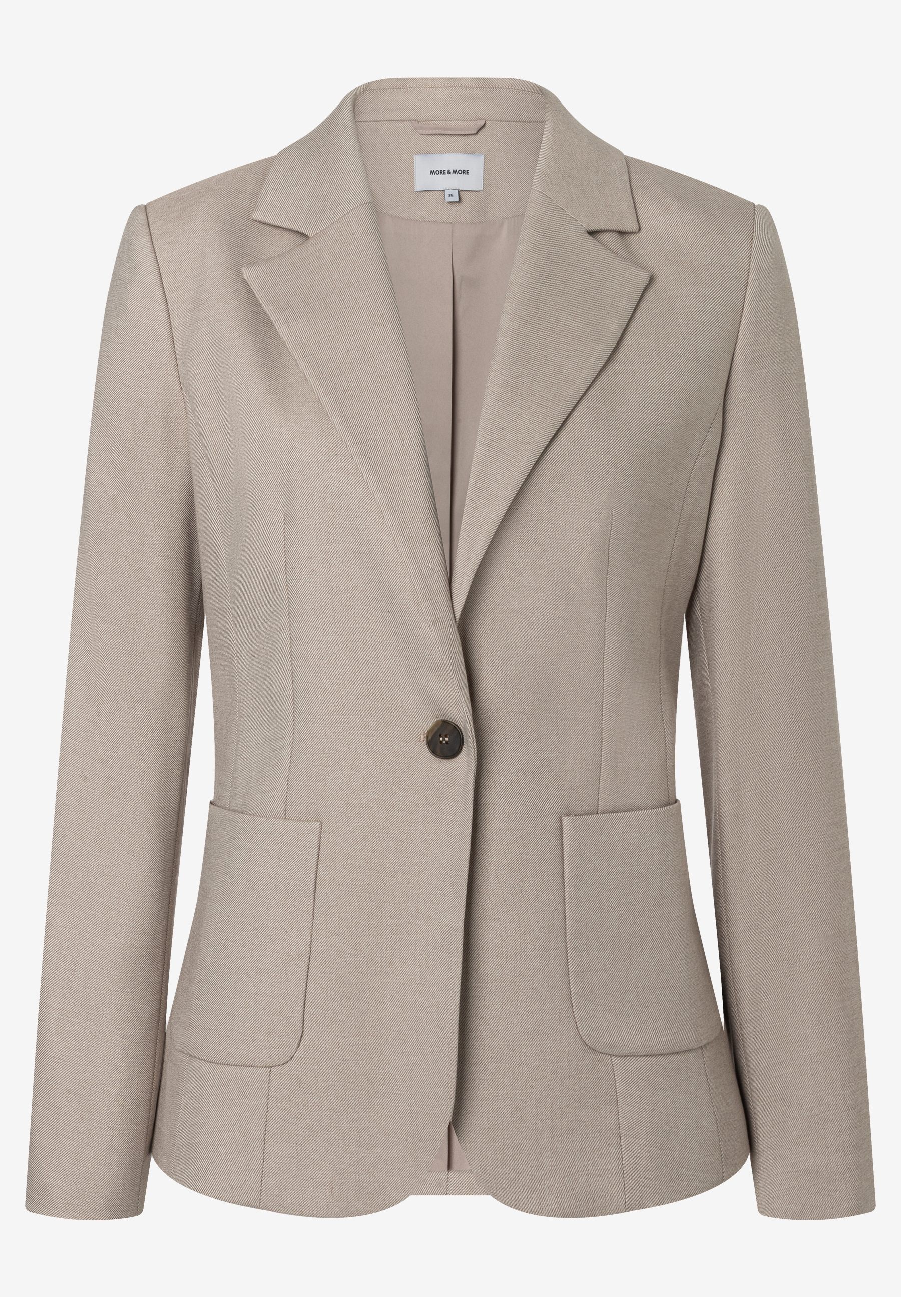 MORE & MORE Blazer in Beige, Webware, 1-Knopf-Verschluss und aufgesetzte Taschen MORE & MORE Blazer in Beige, Webware, 1-Knopf-Verschluss und aufgesetzte Taschen