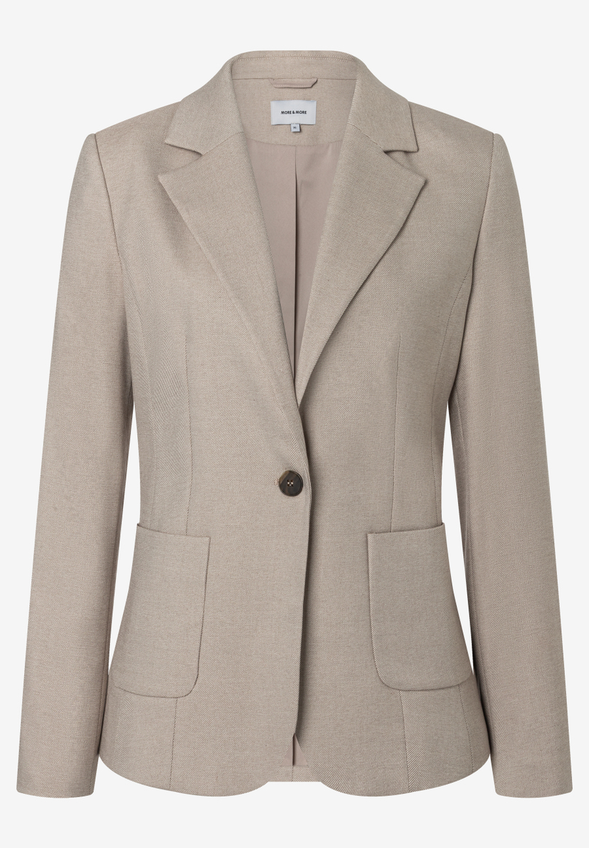 MORE & MORE Blazer in Beige mit Knopfleiste und abgerundeten Pattentaschen.