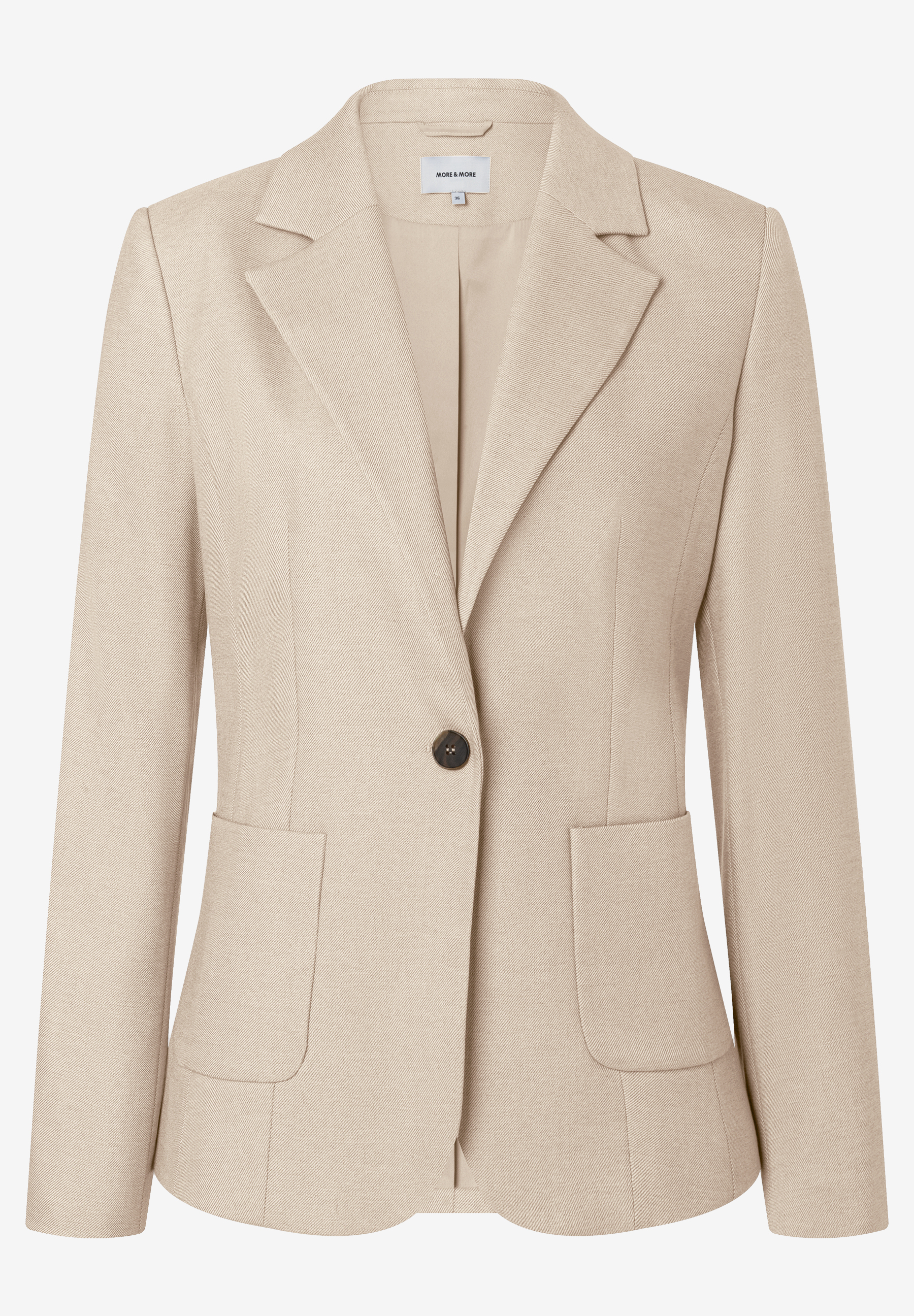 MORE & MORE Blazer in Beige, Webware, 1-Knopf-Verschluss und aufgesetzte Taschen MORE & MORE Blazer in Beige, Webware, 1-Knopf-Verschluss und aufgesetzte Taschen