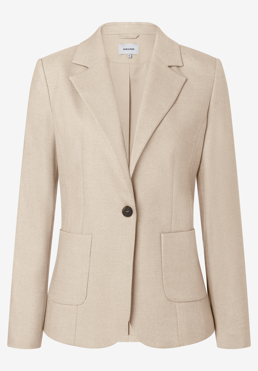 MORE & MORE Blazer in Beige, Webware, 1-Knopf-Verschluss und aufgesetzte Taschen MORE & MORE Blazer in Beige, Webware, 1-Knopf-Verschluss und aufgesetzte Taschen