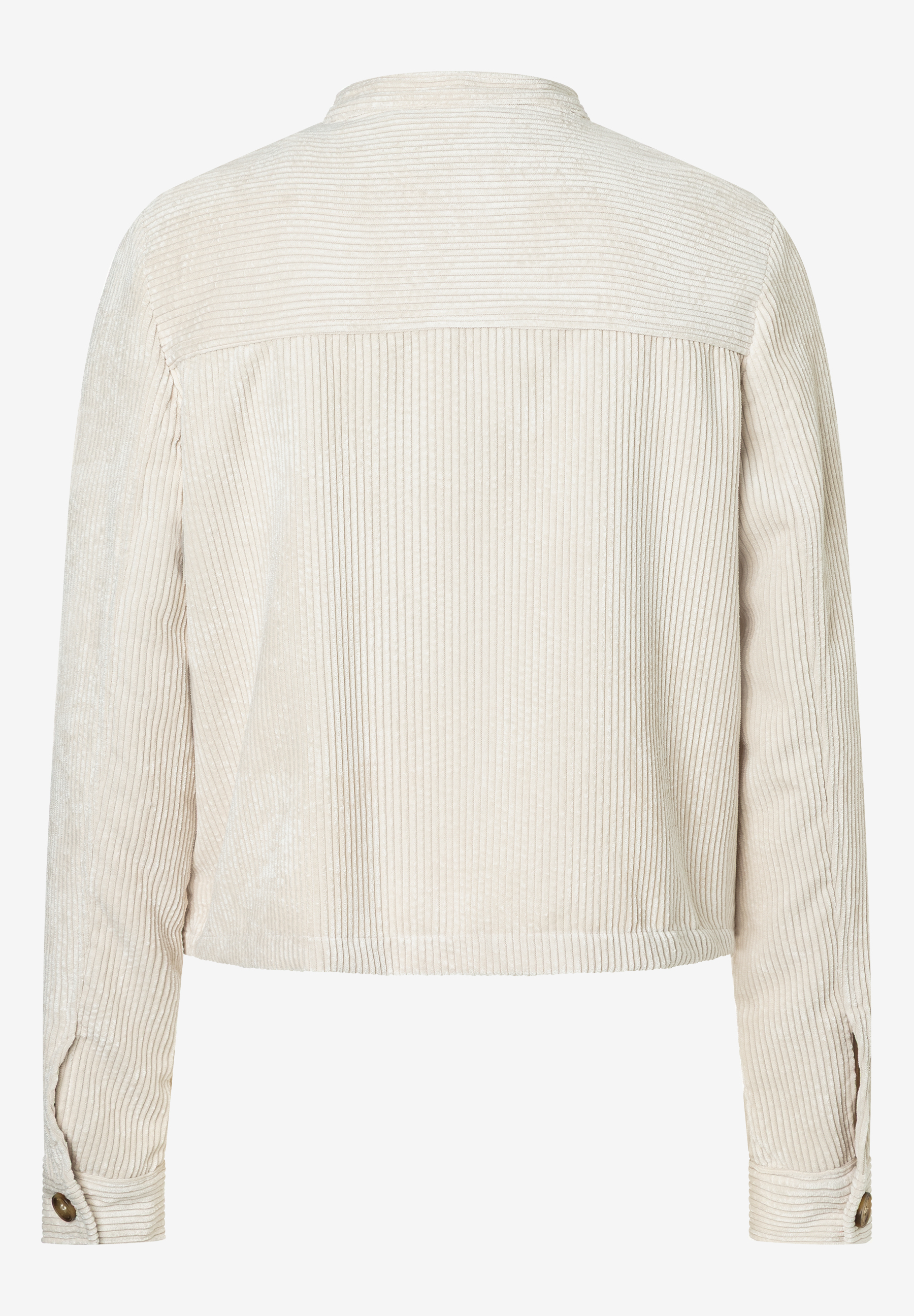 Rückenansicht einer MORE & MORE Cordjacke, Oberteil mit Knopfleiste an Ärmelmanschetten. Rückenansicht einer MORE & MORE Cordjacke, Oberteil mit Knopfleiste an Ärmelmanschetten.