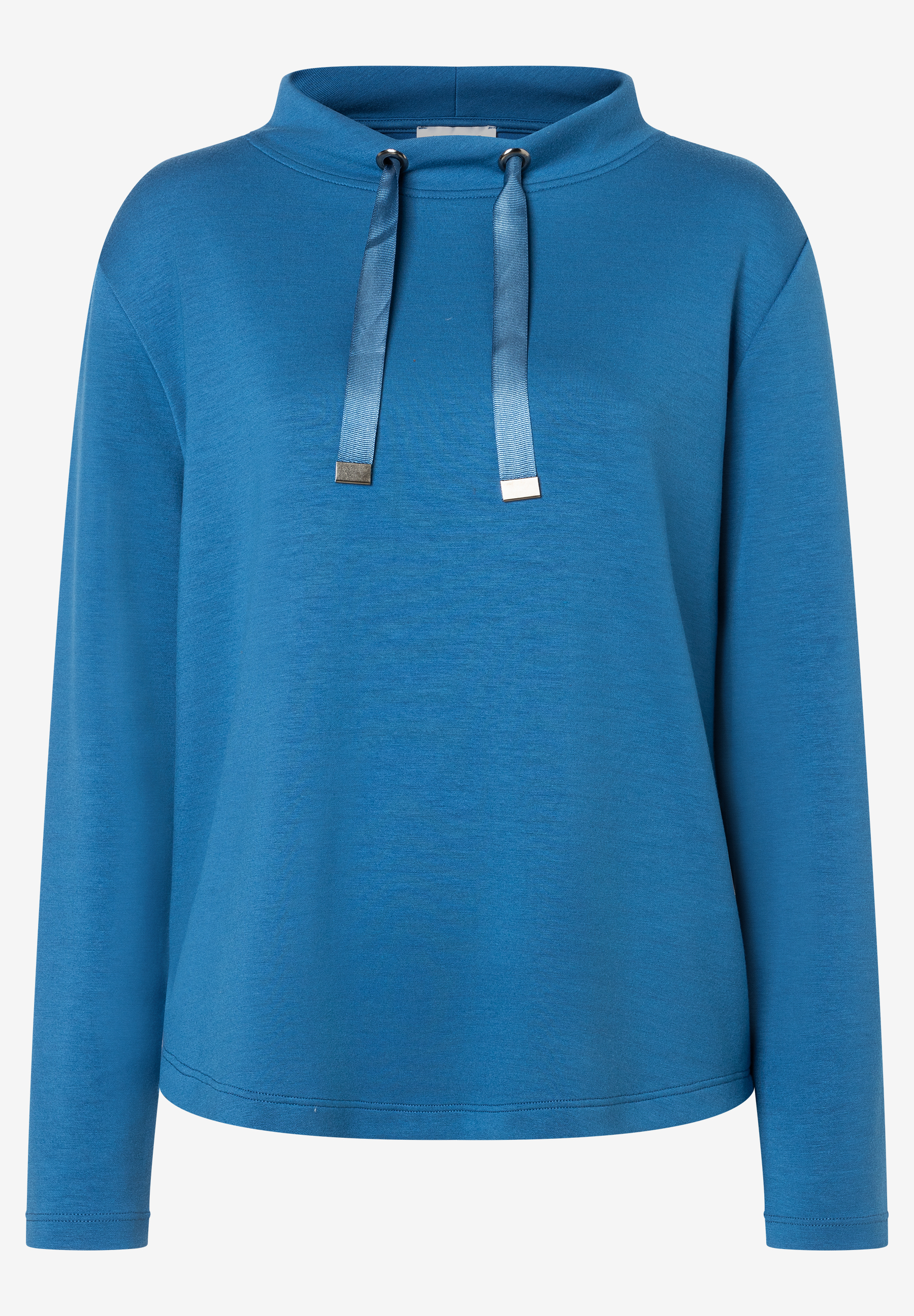 Blaues MORE & MORE Sweatshirt mit langen Ärmeln und dekorativen Kordeln. Blaues MORE & MORE Sweatshirt mit langen Ärmeln und dekorativen Kordeln.