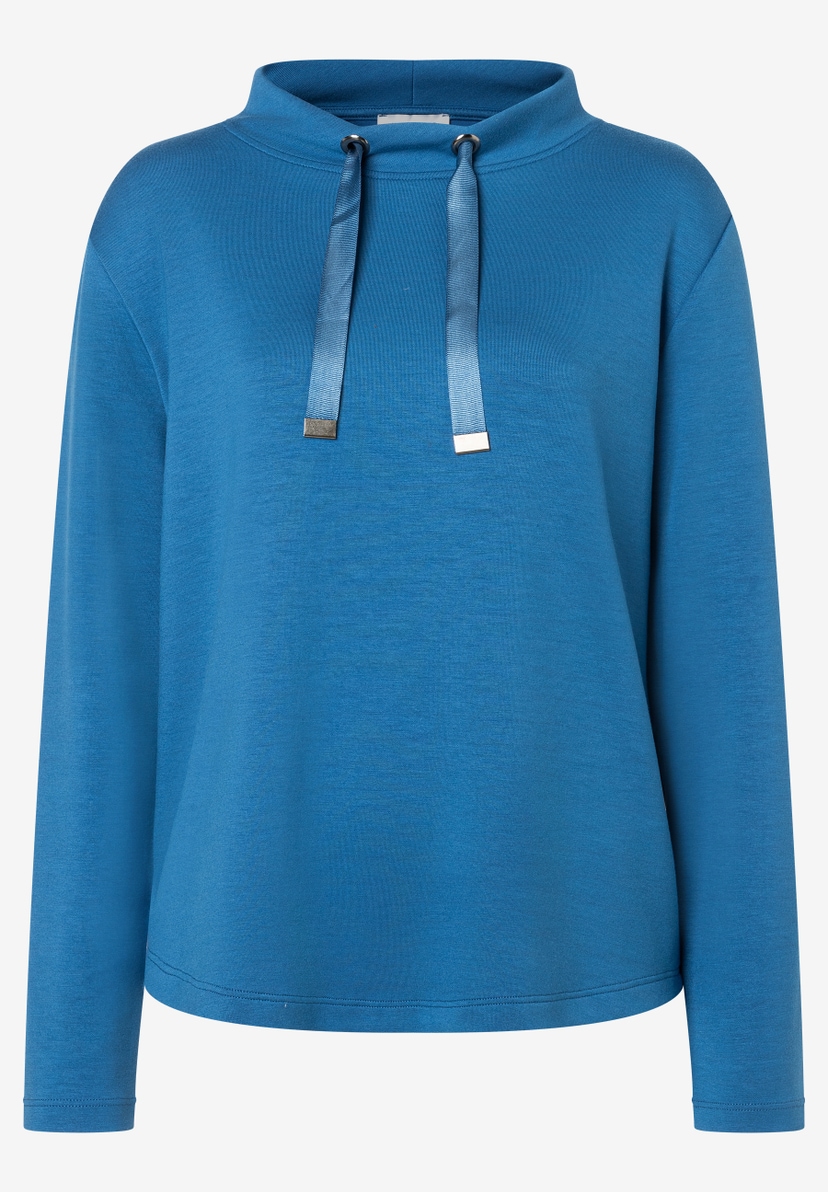 Blaues MORE & MORE Sweatshirt mit langen Ärmeln und dekorativen Kordeln. Blaues MORE & MORE Sweatshirt mit langen Ärmeln und dekorativen Kordeln.