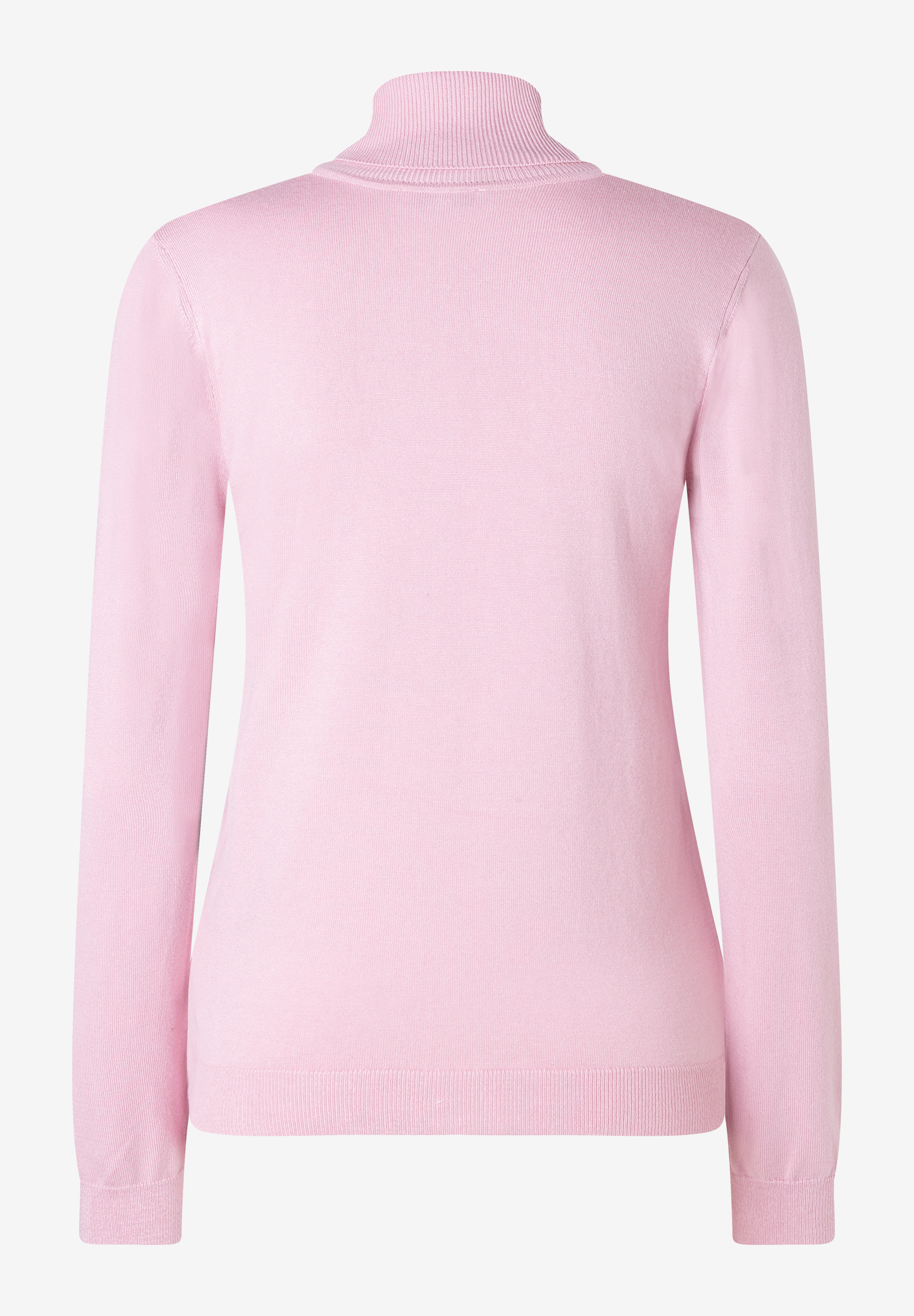 MORE & MORE Pullover in hellem Rosa mit Rollkragen, Rückansicht. MORE & MORE Pullover in hellem Rosa mit Rollkragen, Rückansicht.