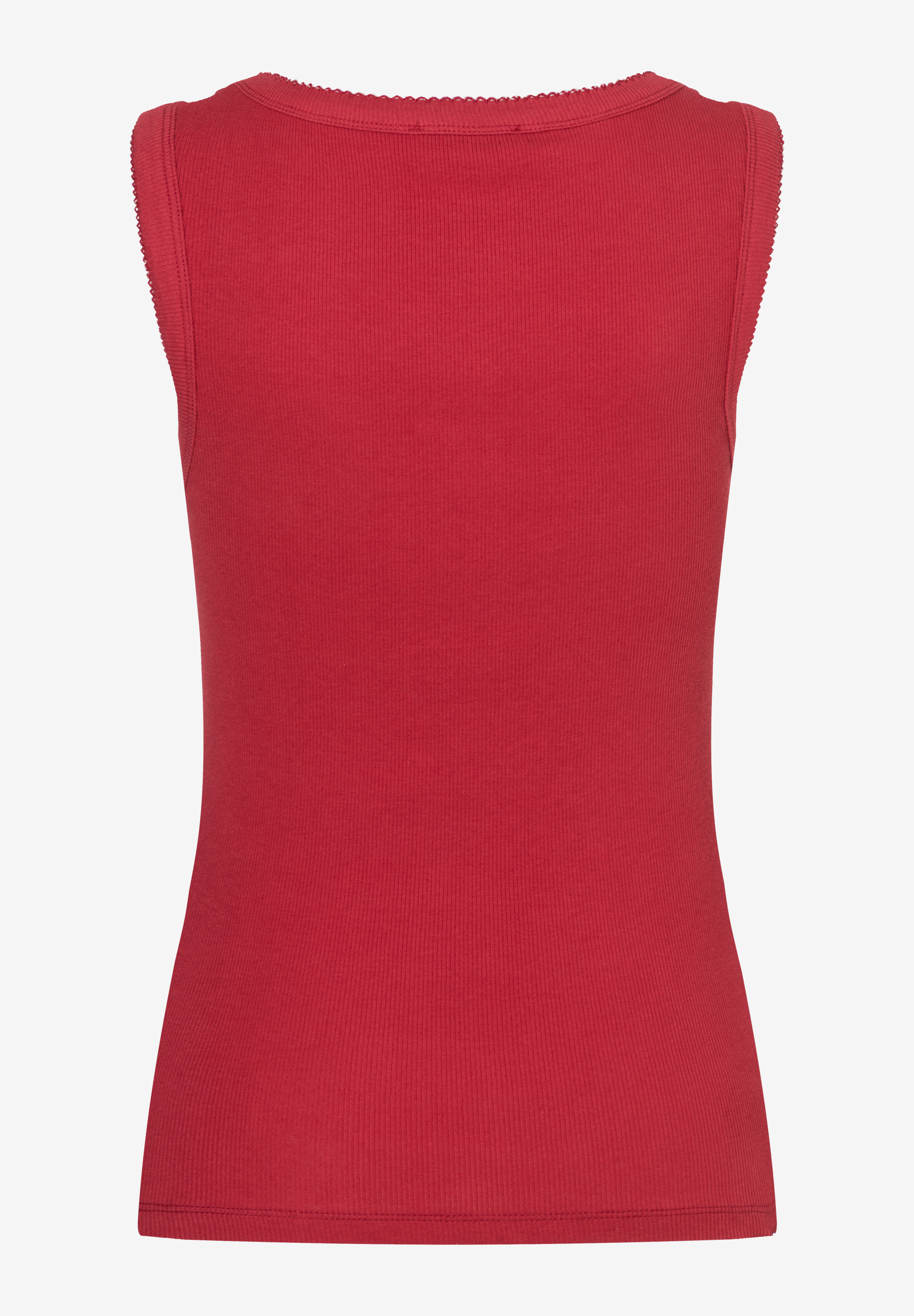 MORE & MORE geripptes, ärmelloses rotes Oberteil mit Rundhalsausschnitt, elastischem und hautfreundlichem Material. MORE & MORE geripptes, ärmelloses rotes Oberteil mit Rundhalsausschnitt, elastischem und hautfreundlichem Material.