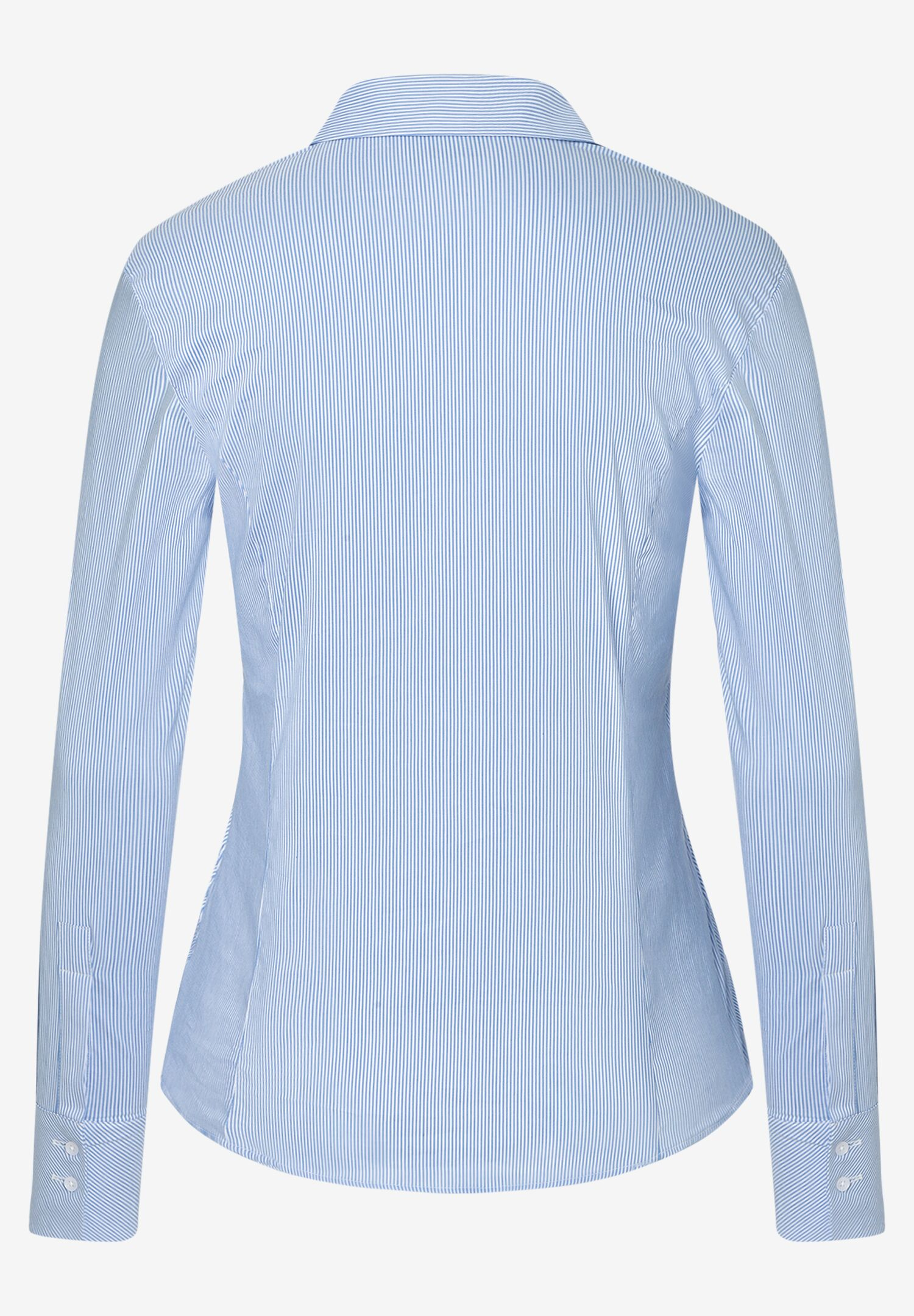 Eine MORE & MORE Bluse mit feinen, blauen Streifen und langen Ärmeln. Eine MORE & MORE Bluse mit feinen, blauen Streifen und langen Ärmeln.