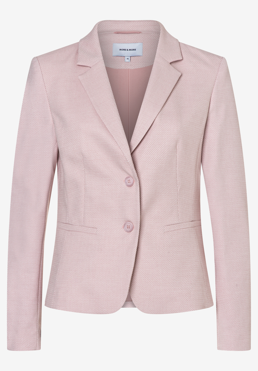 Ein MORE & MORE Blazer in zartem Rosa mit Piqué- und Stretch-Materialkonstruktion. Ein MORE & MORE Blazer in zartem Rosa mit Piqué- und Stretch-Materialkonstruktion.