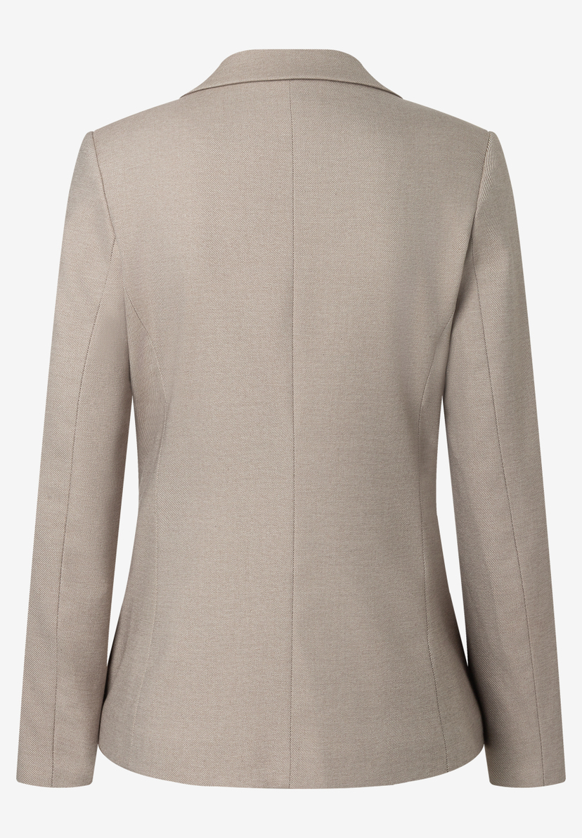 MORE & MORE Damen Blazer, Ansicht hinten, beigefarben, taillierter Schnitt mit Kragen und schmalen Ärmeln. MORE & MORE Damen Blazer, Ansicht hinten, beigefarben, taillierter Schnitt mit Kragen und schmalen Ärmeln.